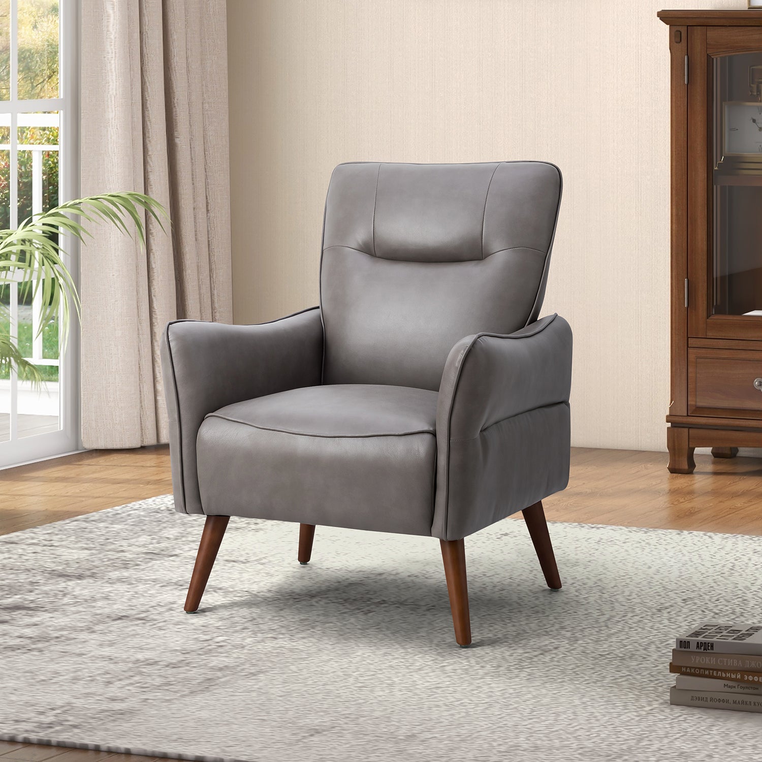 Zuri Vegan Leather Armchair in Grey