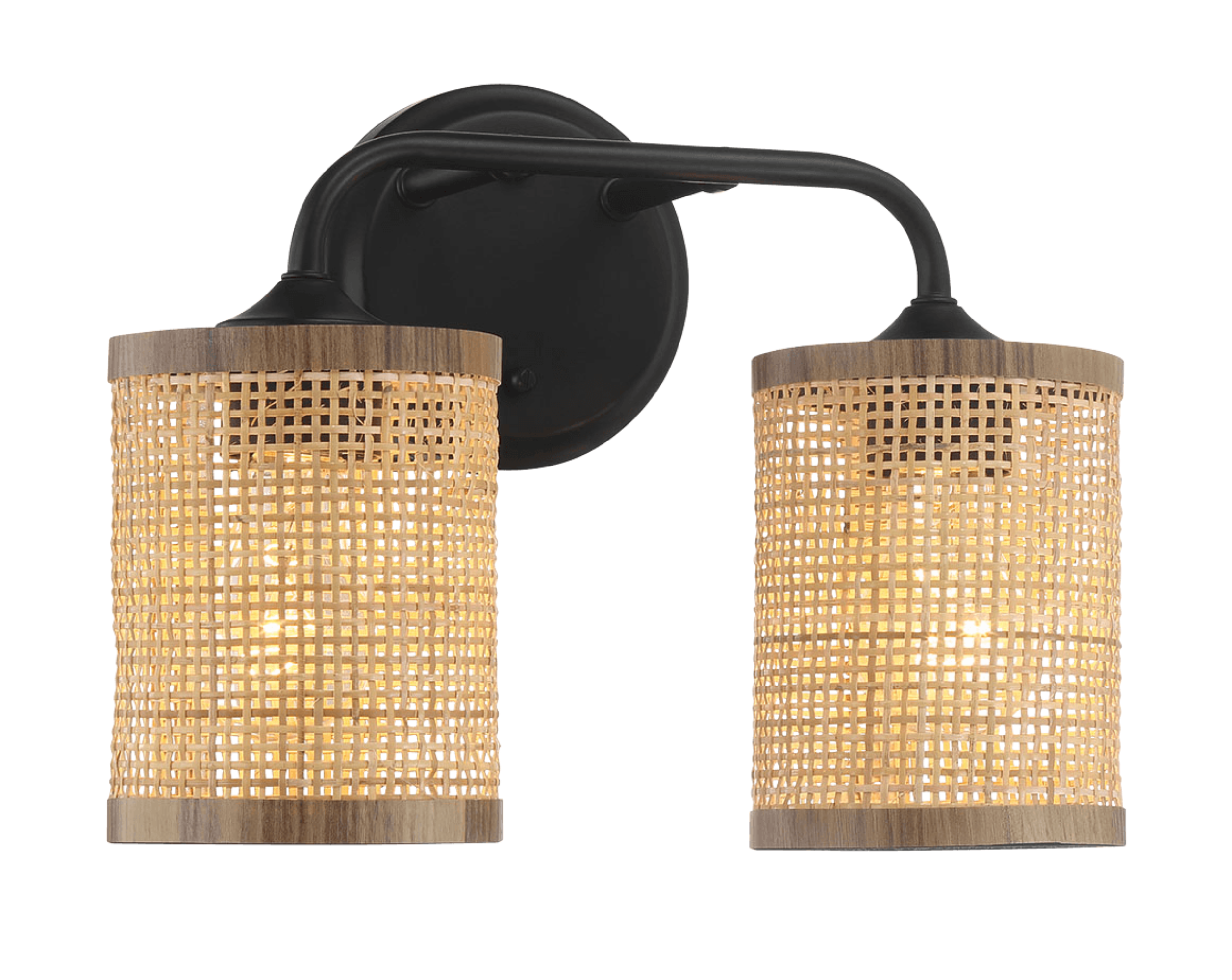 Quell Double Light Vanity With Natural Rattan Shade Wall Lamp
