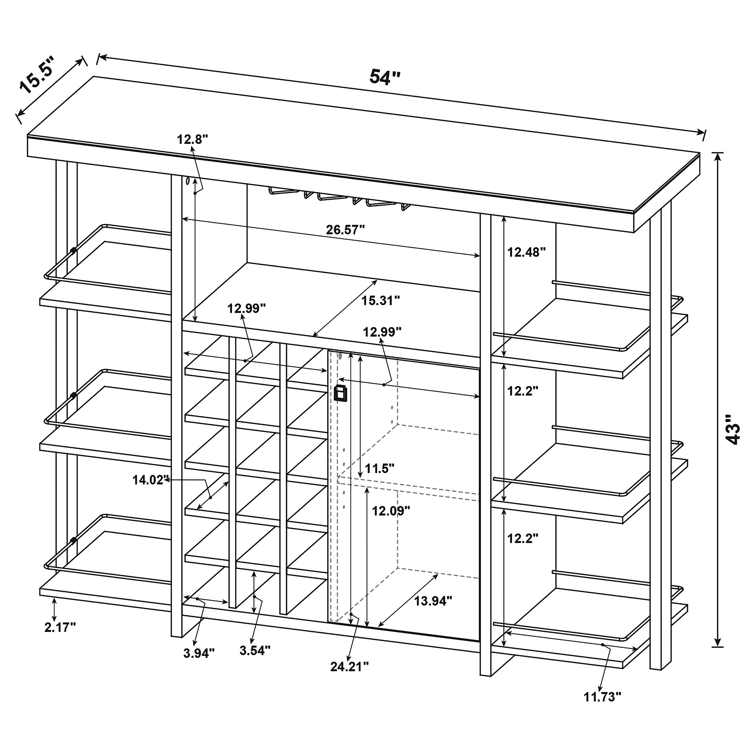 Evelio Bar Unit with Wine Bottle Storage Walnut