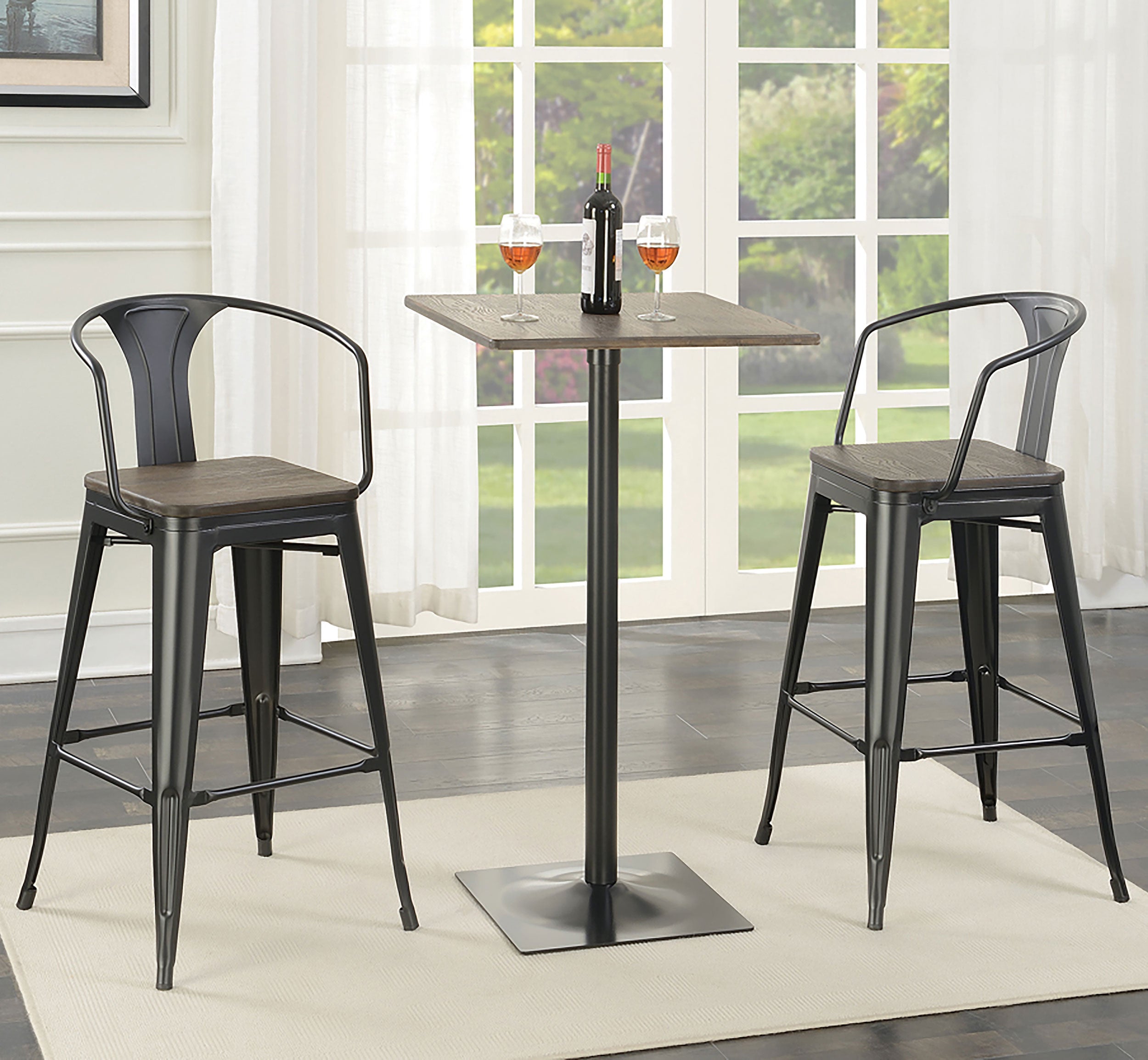 Cavalier Wooden Seat Bar Stools Dark Elm and Matte Black (Set of 2)