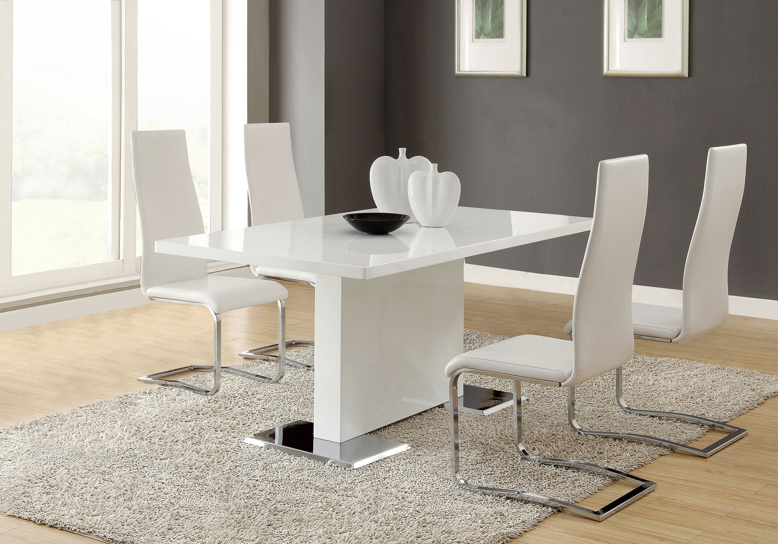 Anges  Dining Set White High Gloss and White