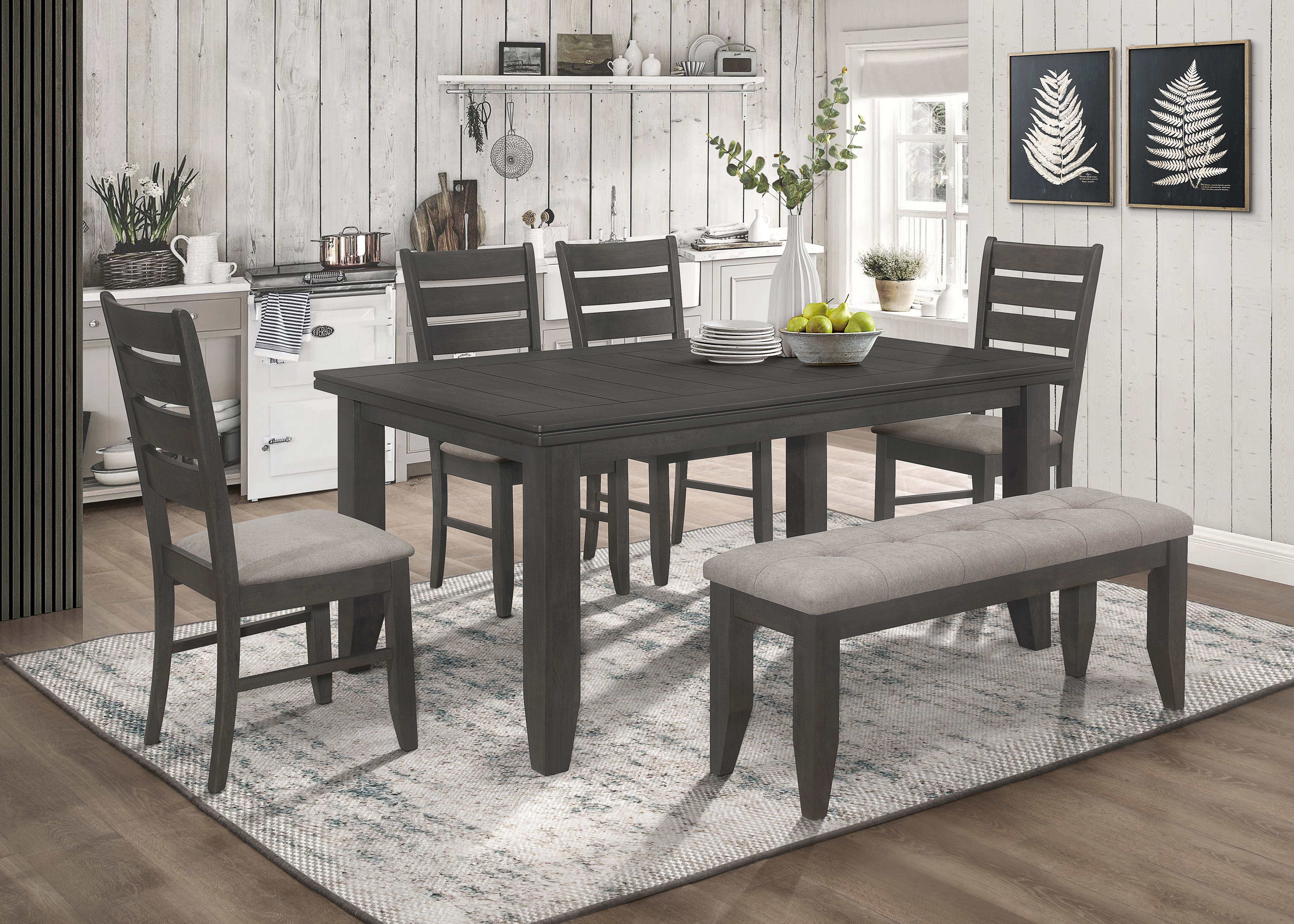 Dalila Rectangular Plank Top Dining Table Dark Grey