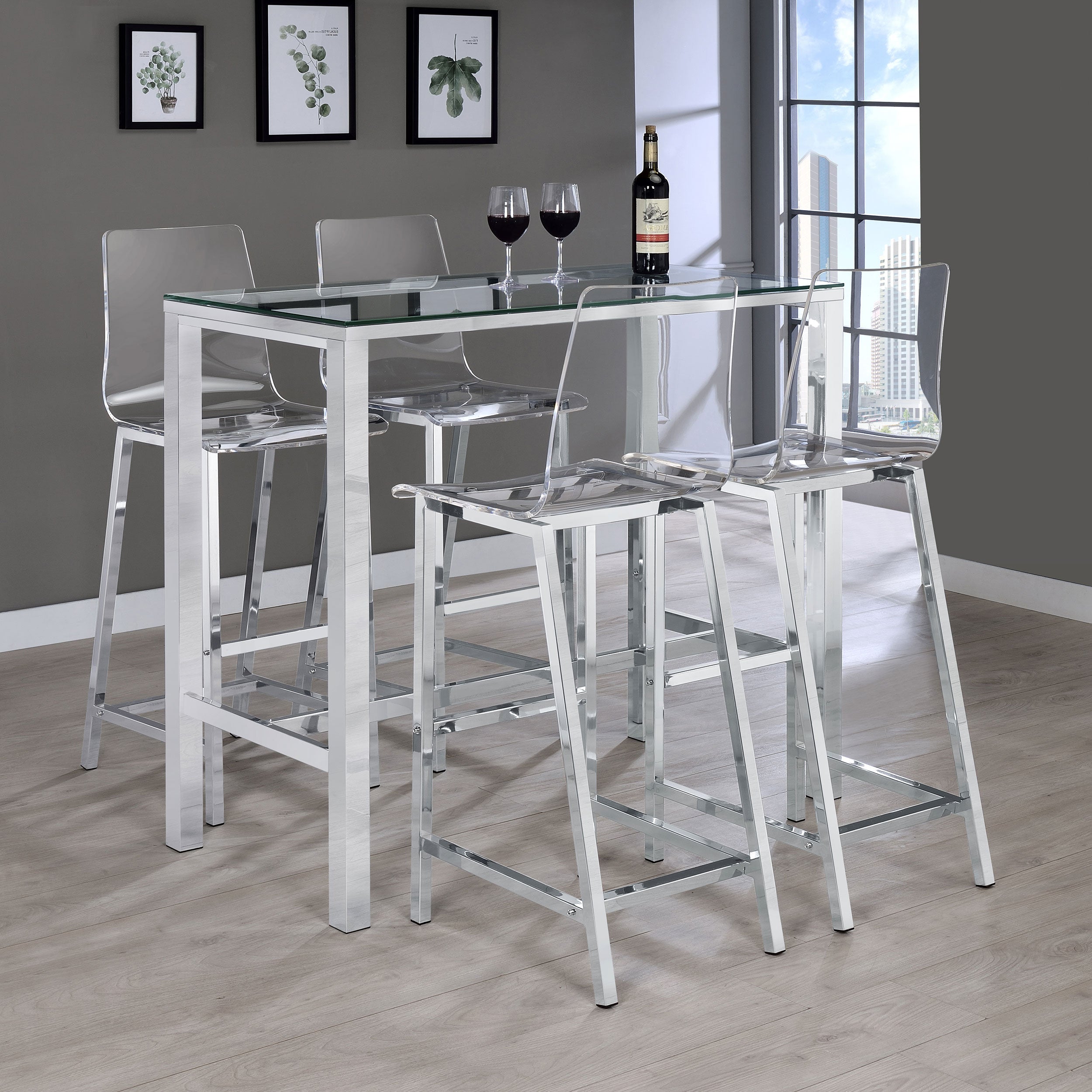 Tolbert  Bar Set with Acrylic Chairs Clear and Chrome