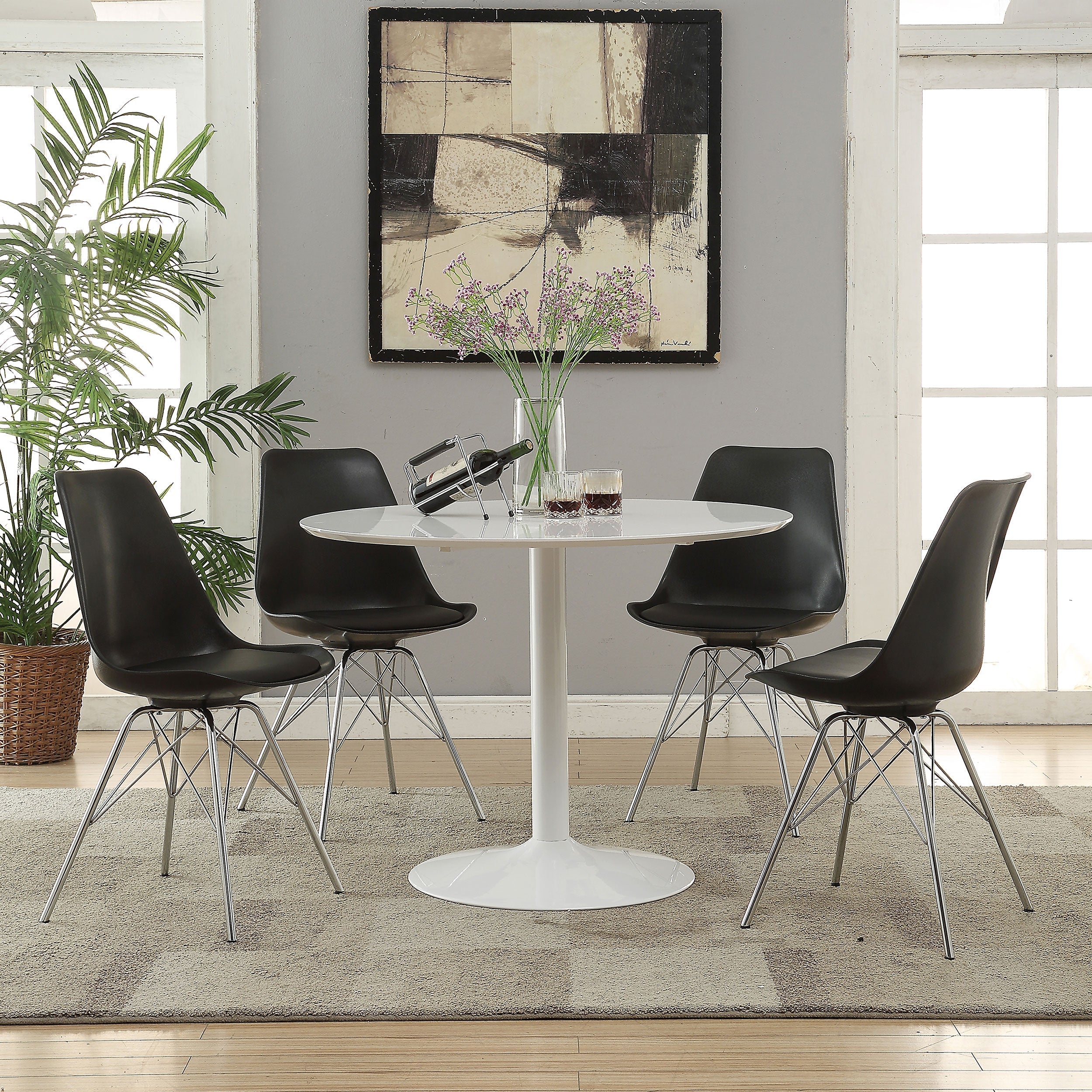 Lowry  Round Dining Set Tulip Table with Eiffel Chairs Black