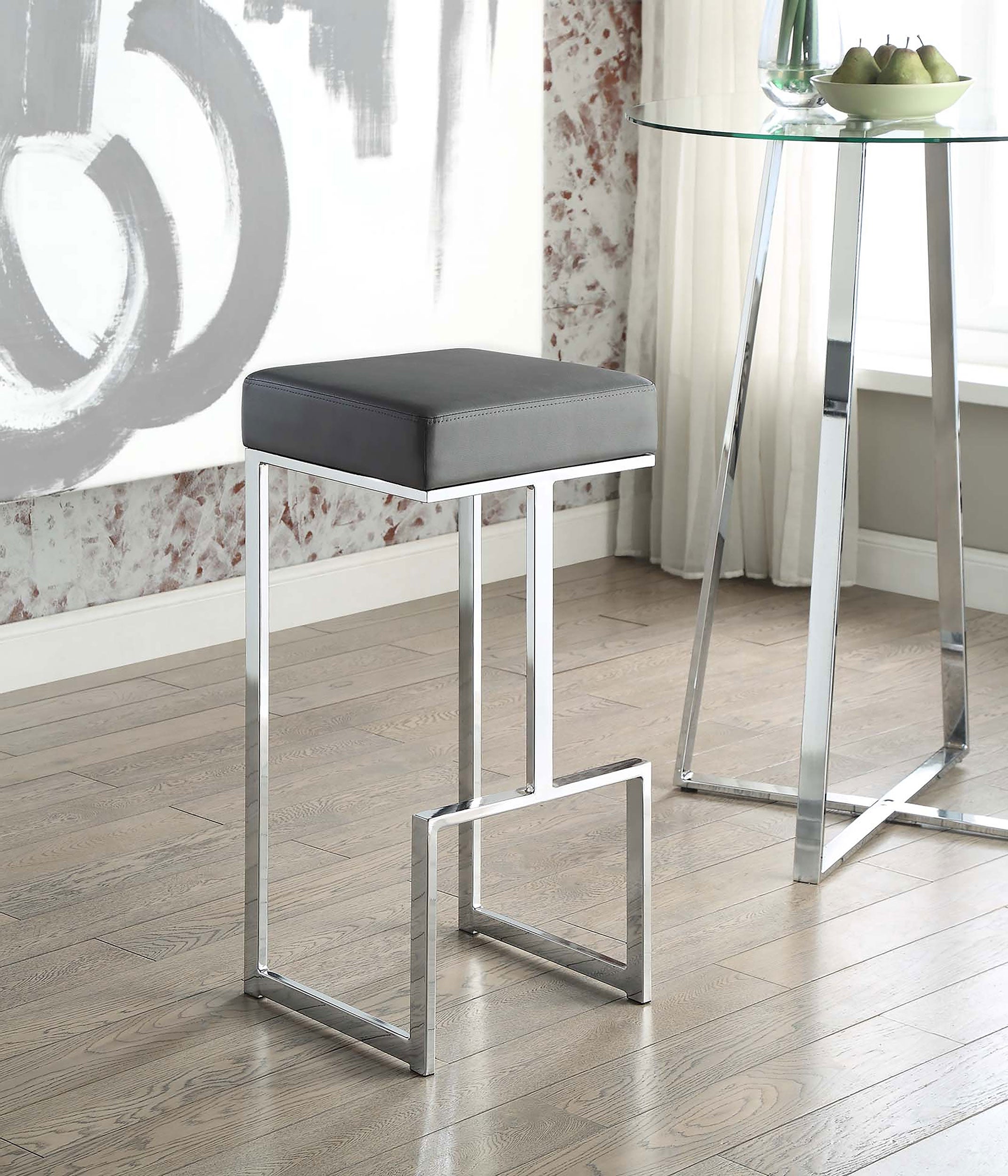 Gervase Square Bar Stool Grey and Chrome