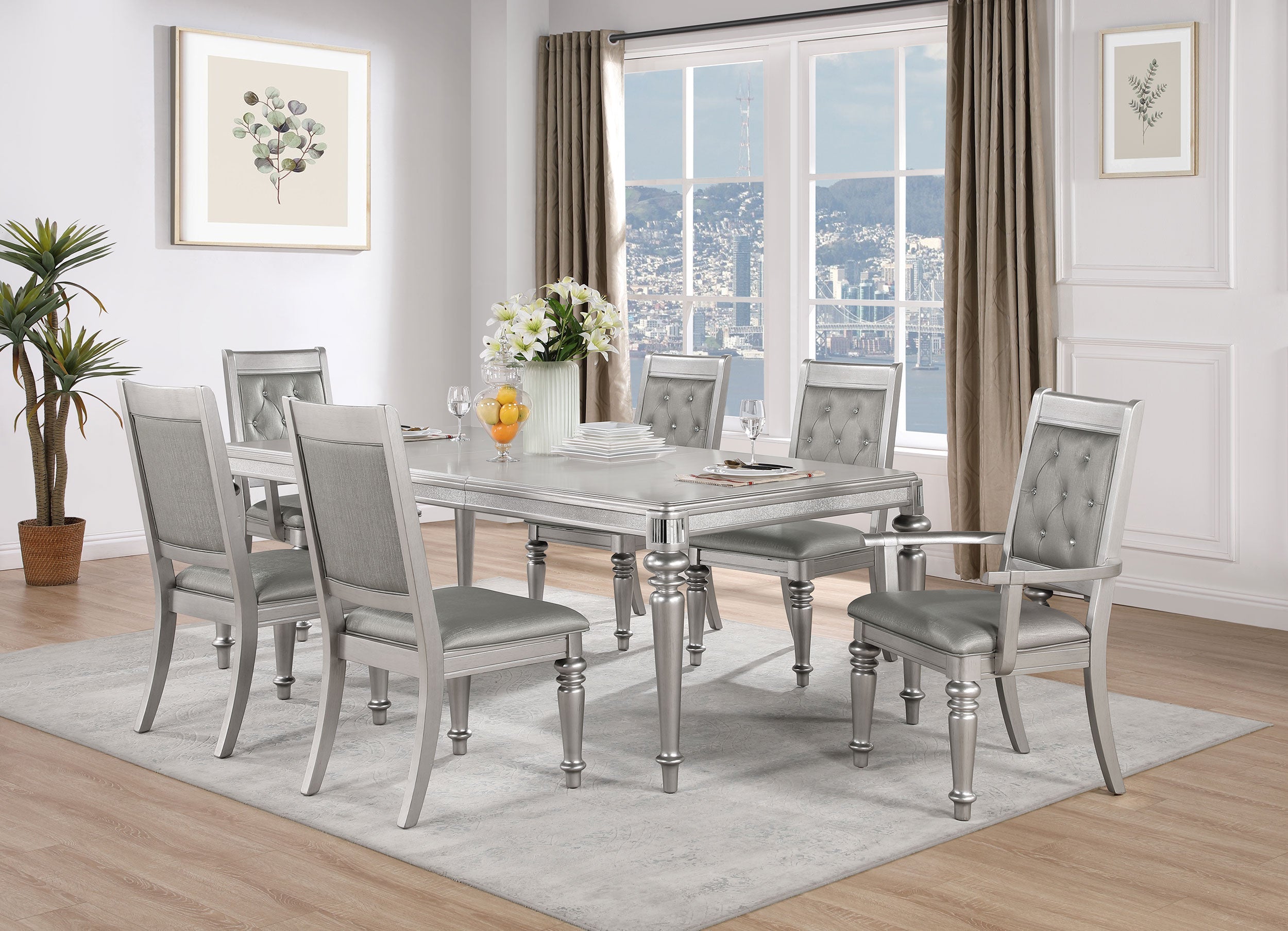 Bling Game Dining Room Set Metallic Platinum