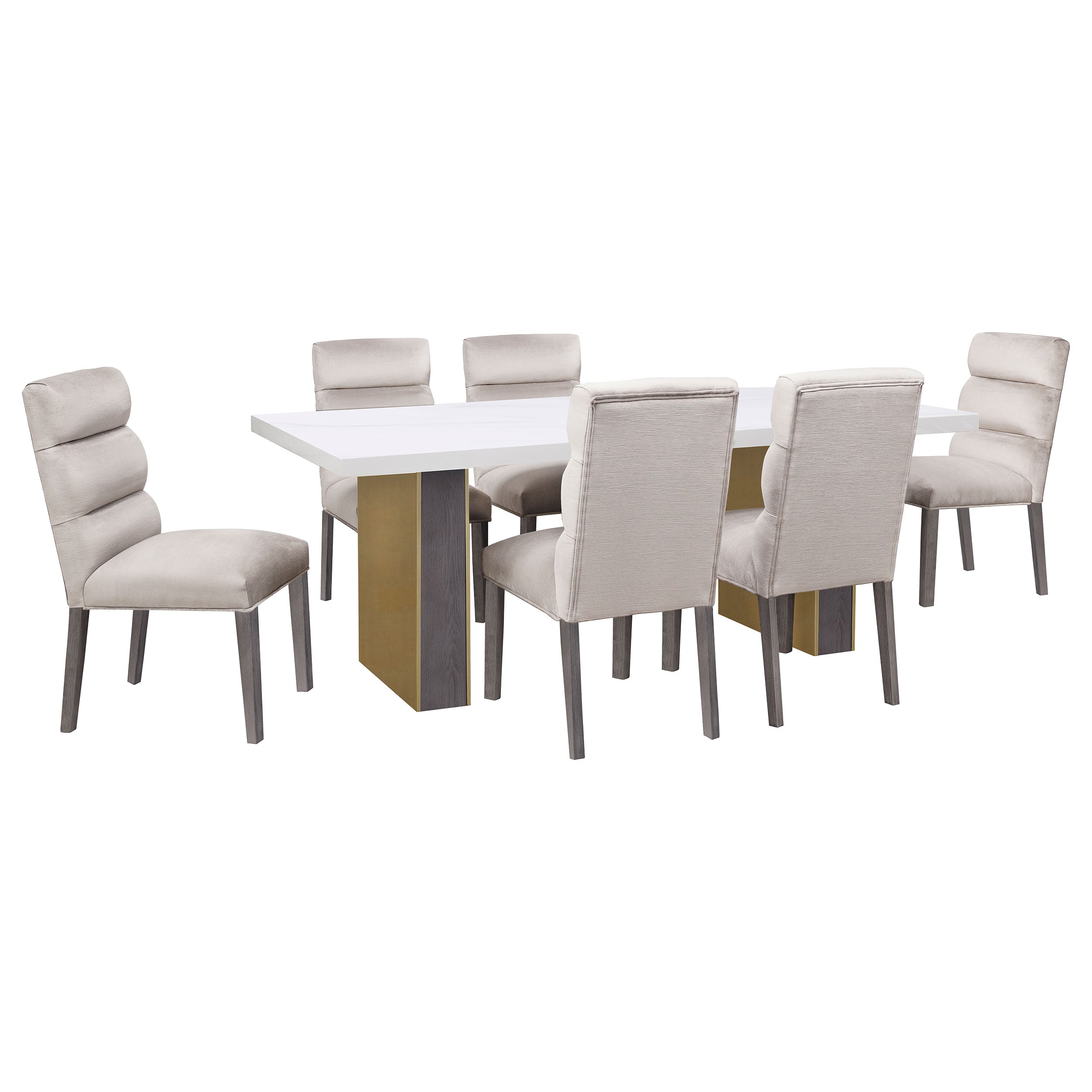 Carla Rectangular Dining Table with Cultured Carrara Marble Top White and Gold