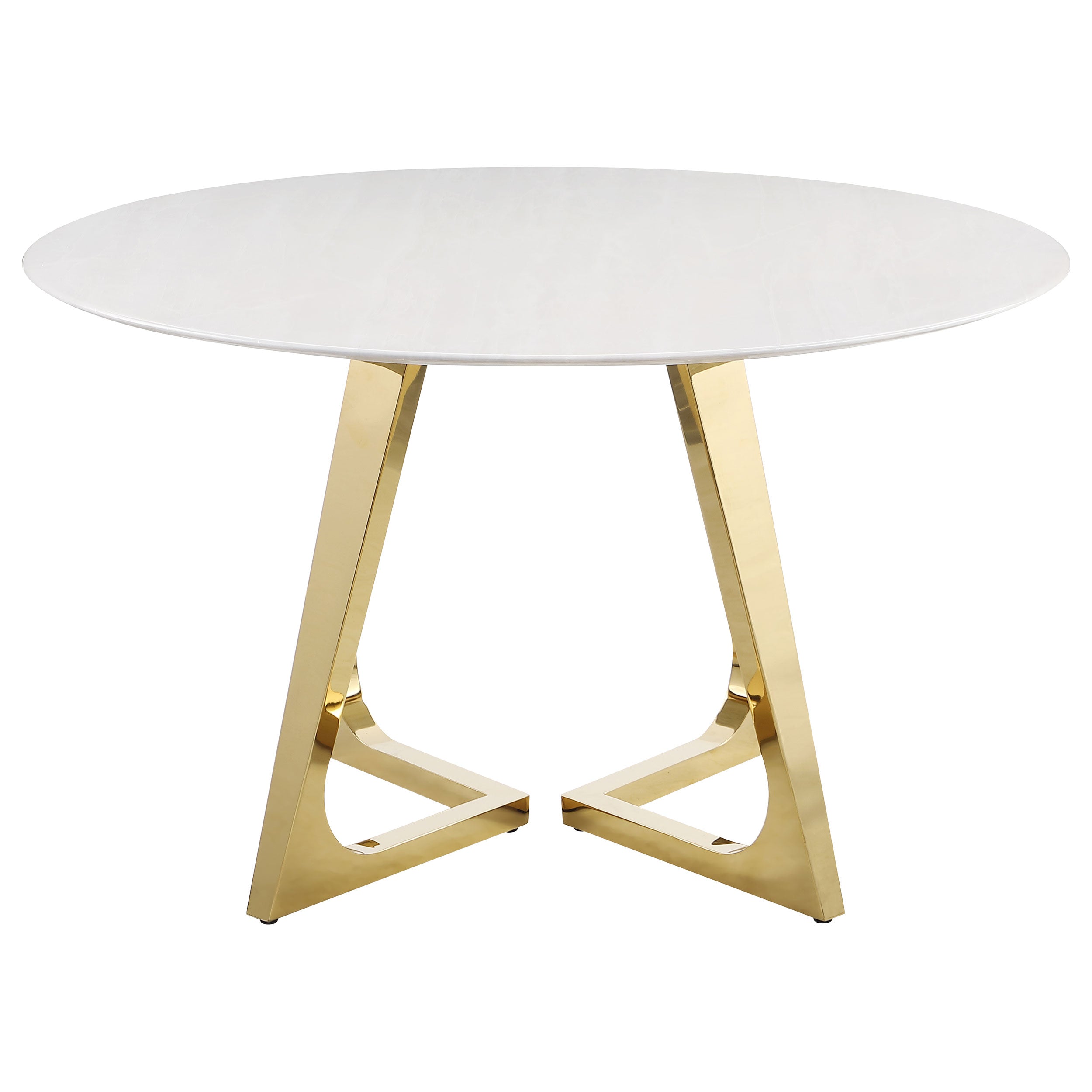 Gwynn Round Dining Table with Marble Top and Stainless Steel Base White and Gold