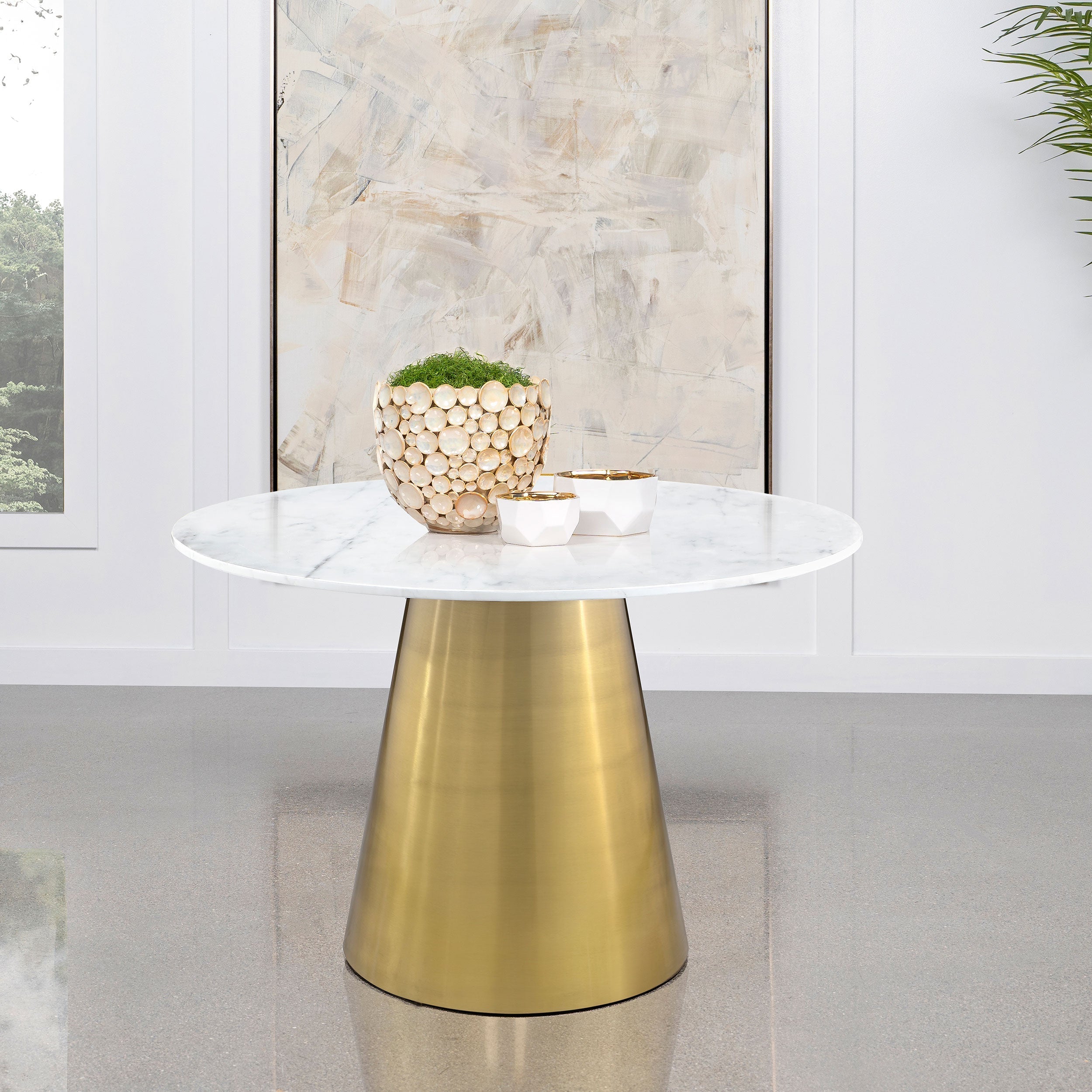 Ambrose Round 50-inch Marble Top Dining Table Brushed Gold