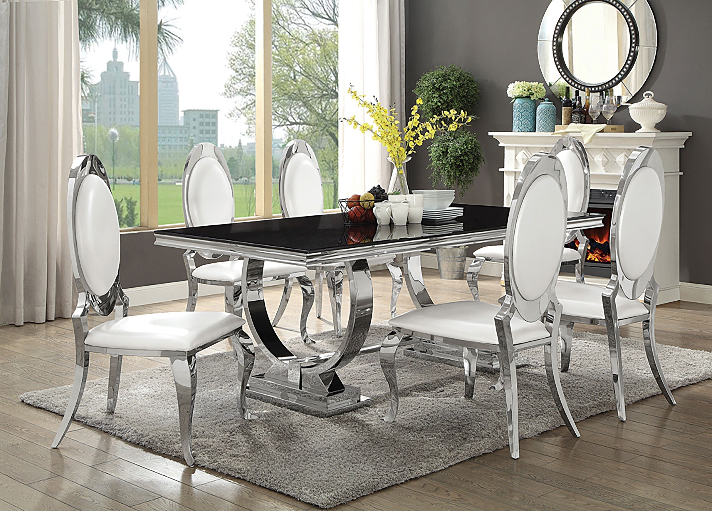 Antoine  Rectangular Dining Set Creamy White and Chrome