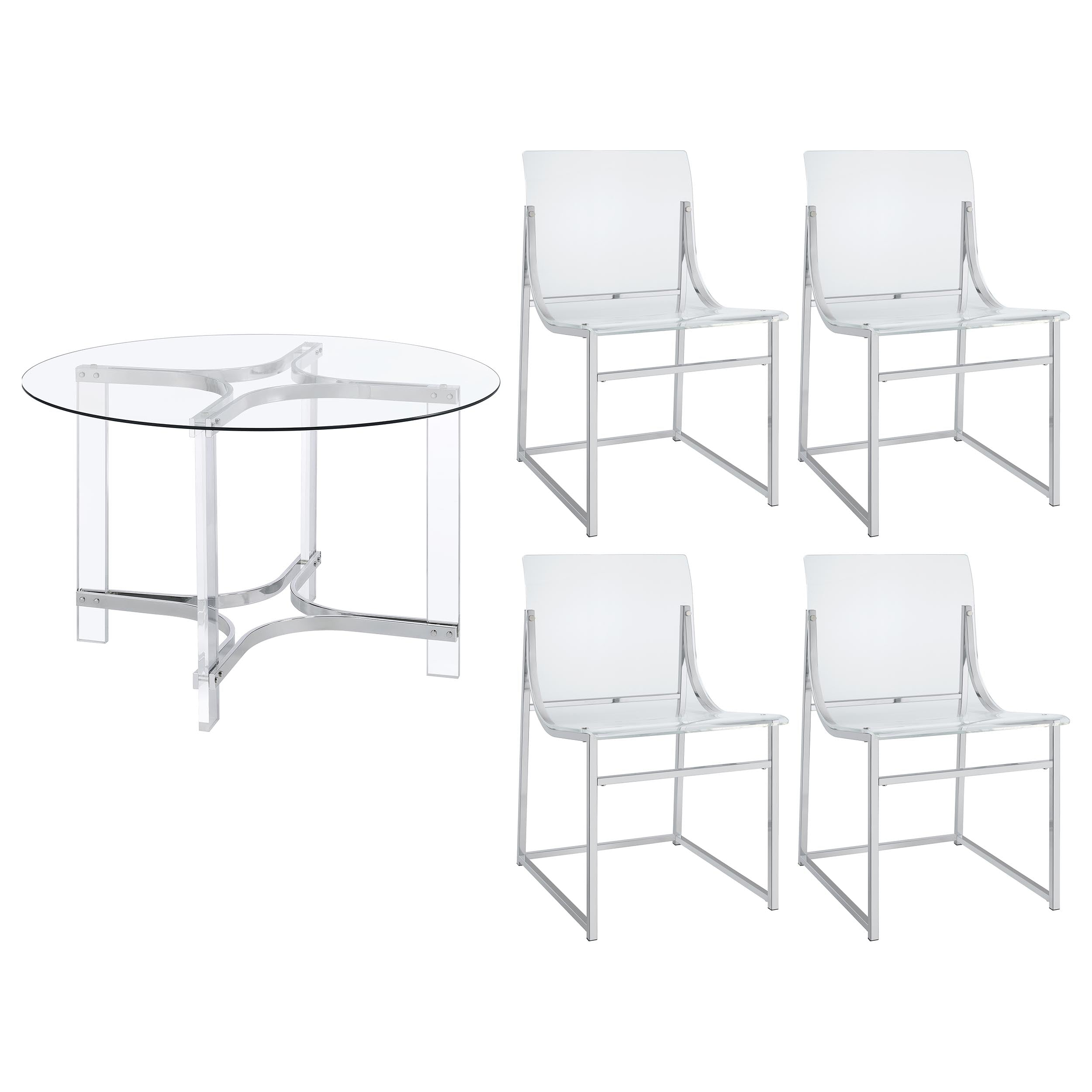 Keeling 5-piece Round Glass Top Acrylic Dining Set Chrome