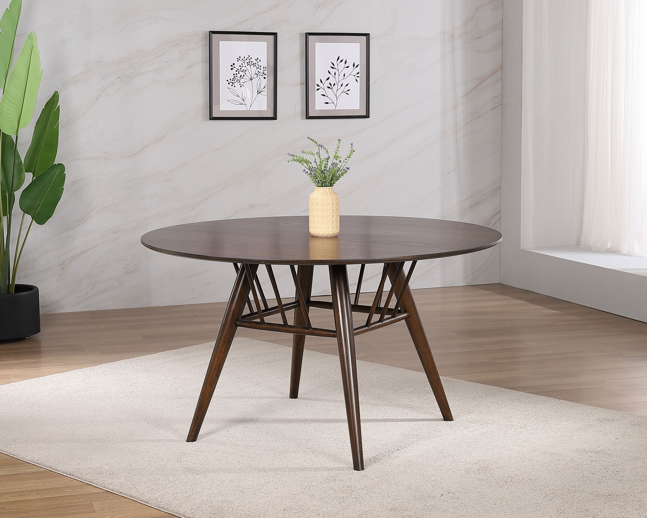 Everton Round 53-inch Wood Dining Table Dark Walnut