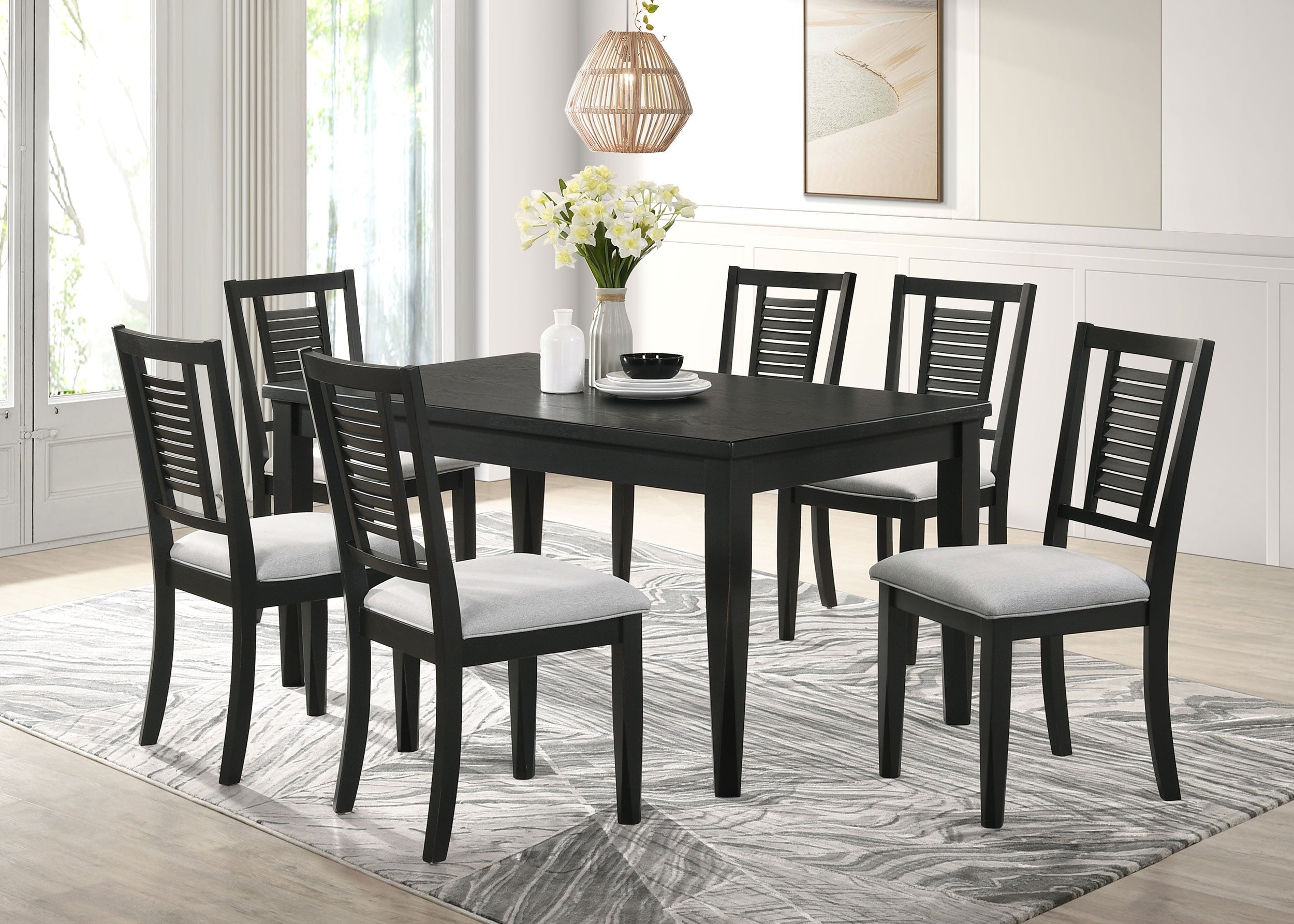 Appleton  Rectangular Wood Dining Table Set Black Washed and Light Grey