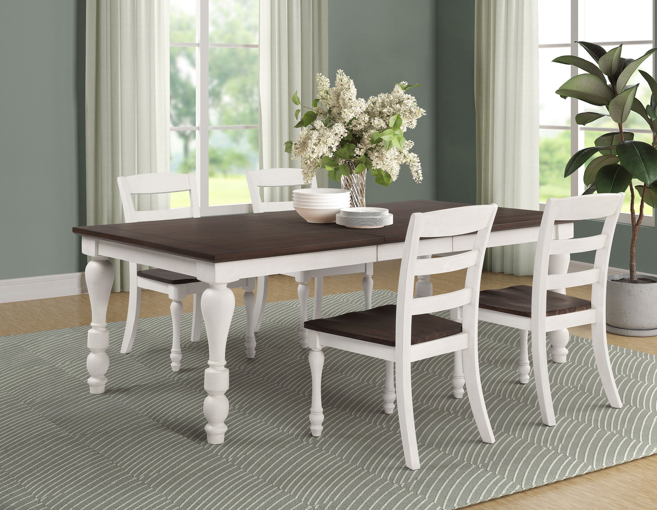 Madelyn  Rectangle Dining Set Dark Cocoa and Coastal White