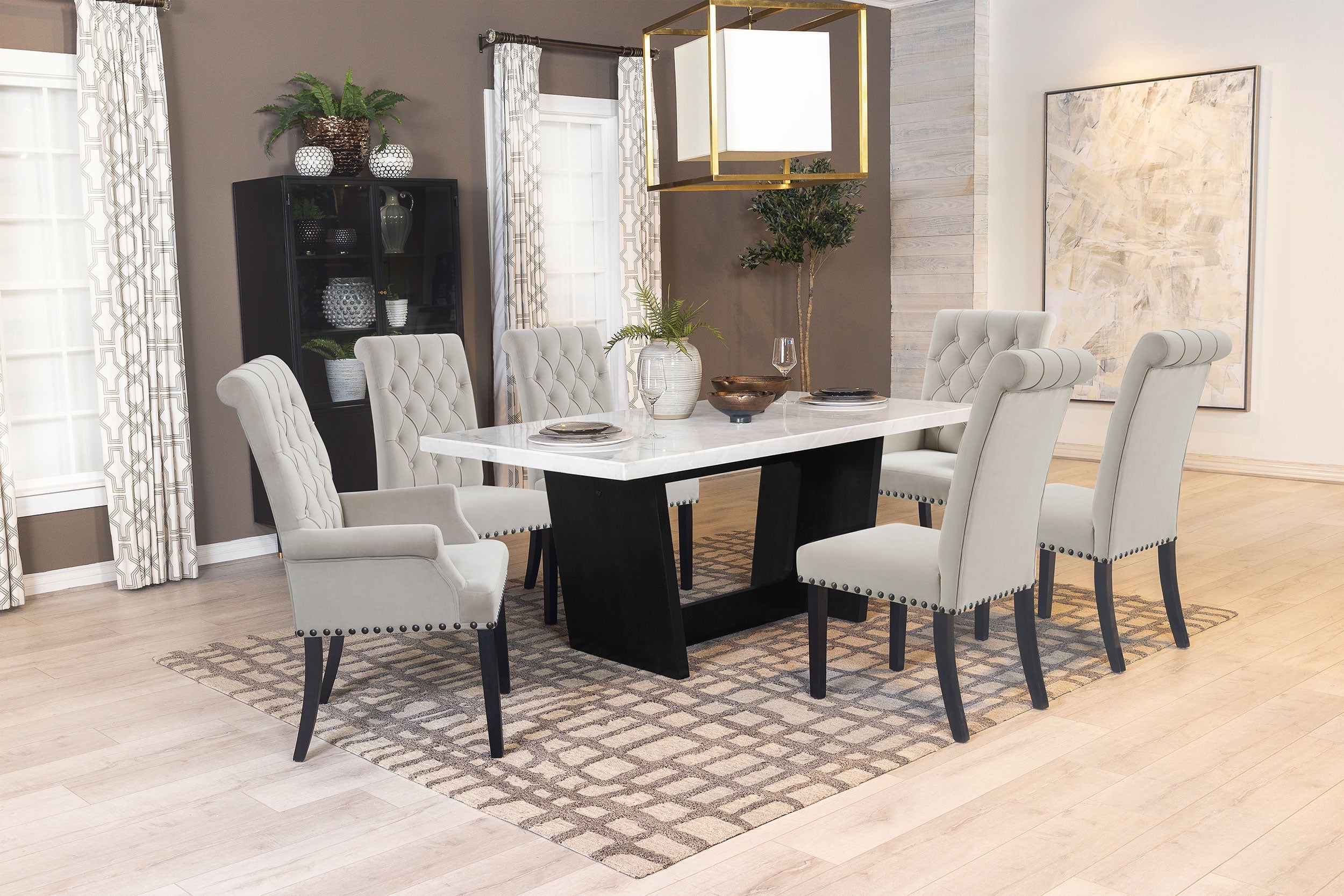 Sherry  Rectangular Marble Top Dining Set Sand and White