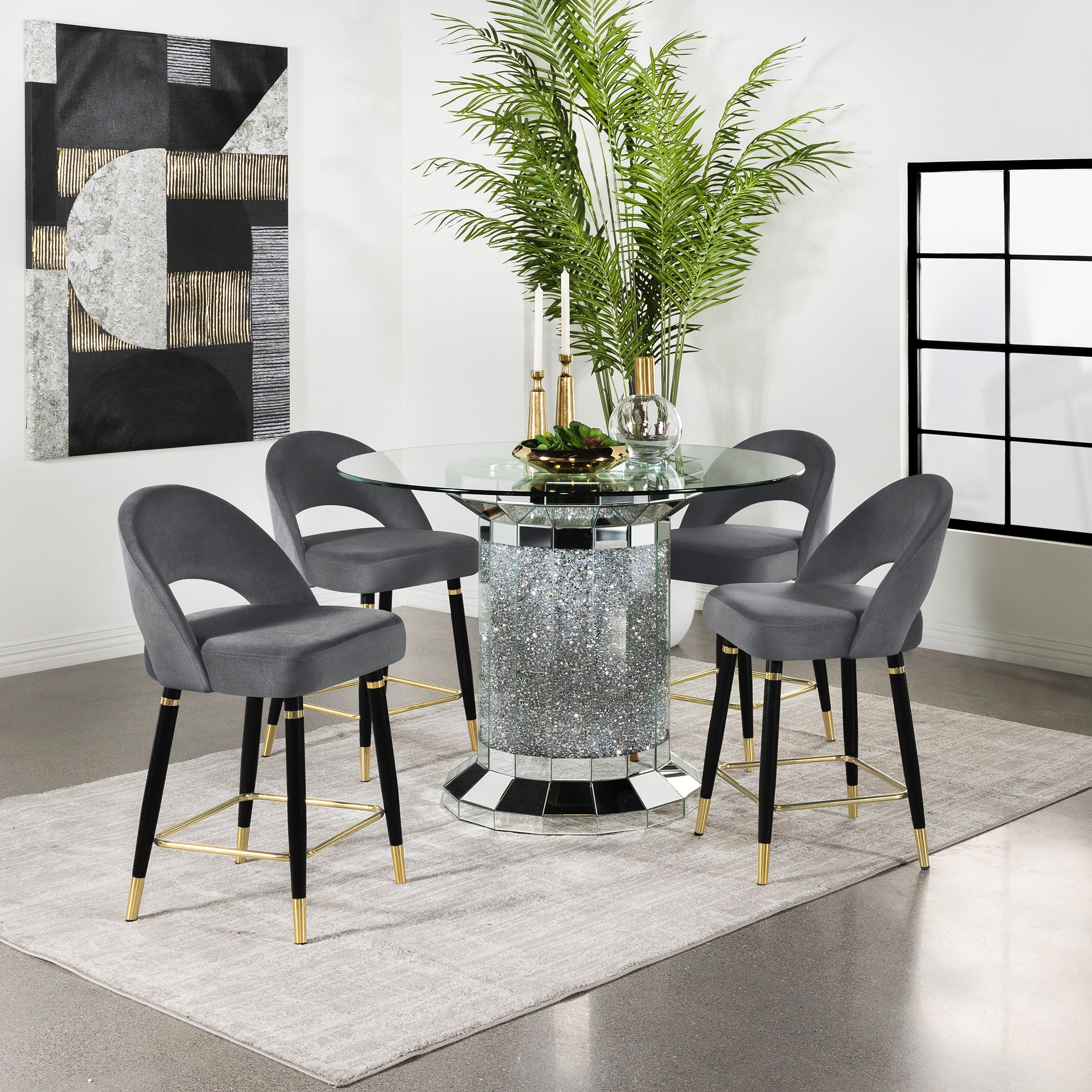 Ellie  Pedestal Counter Height Dining Room Set Mirror and Black