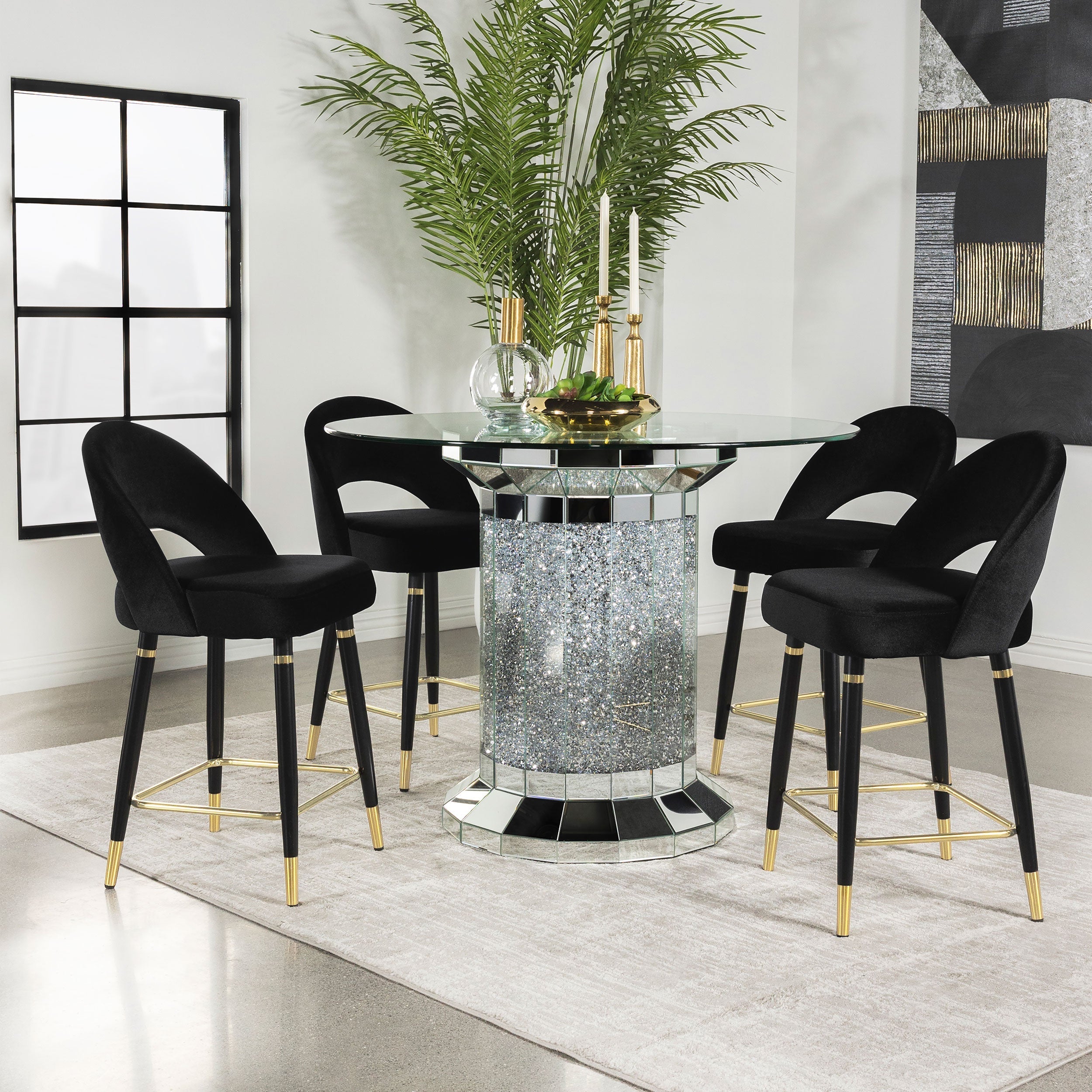 Ellie  Pedestal Counter Height Dining Room Set Mirror and Black