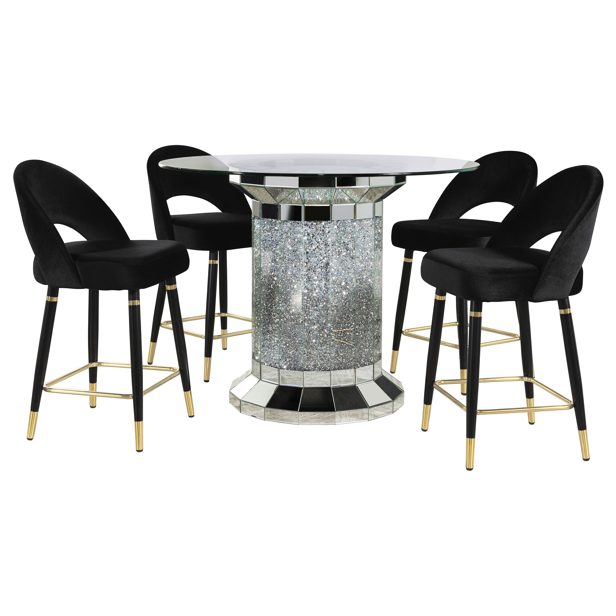 Ellie  Pedestal Counter Height Dining Room Set Mirror and Black