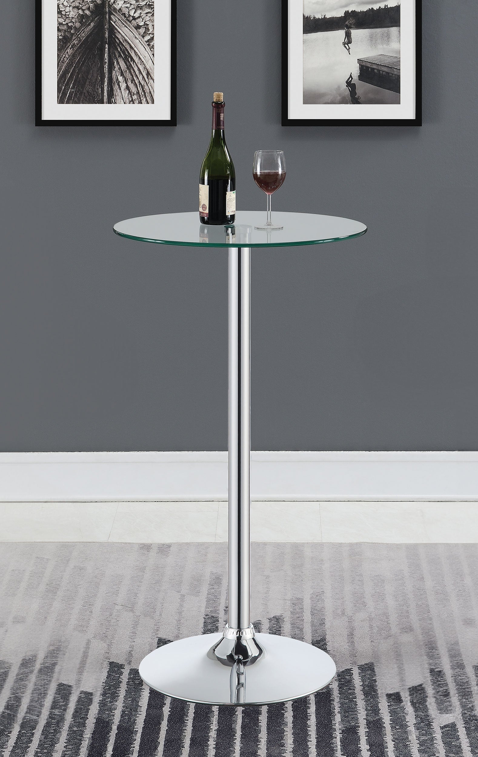 Abiline Glass Top Round Bar Table Chrome