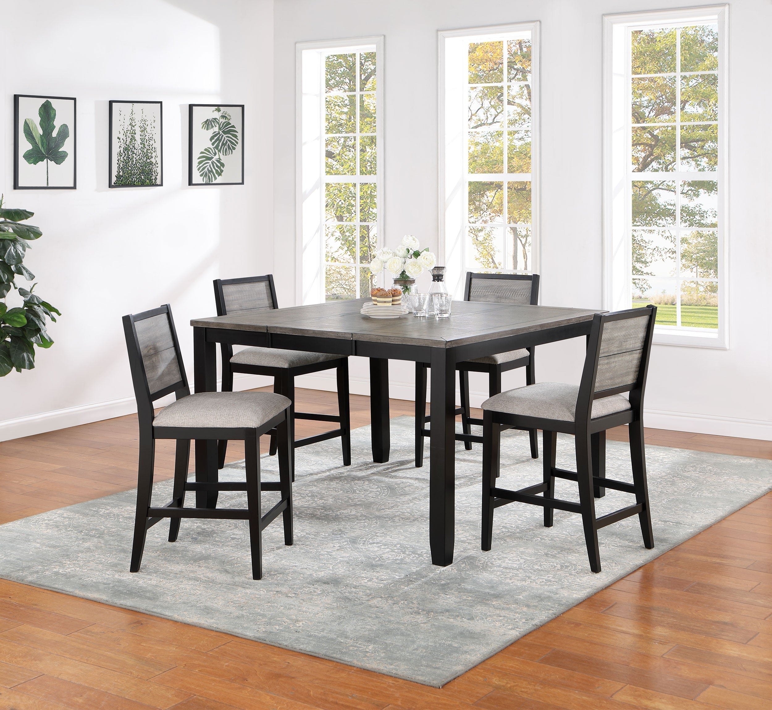 Elodie  Counter Height Dining Table Set with Extension Leaf Grey and Black