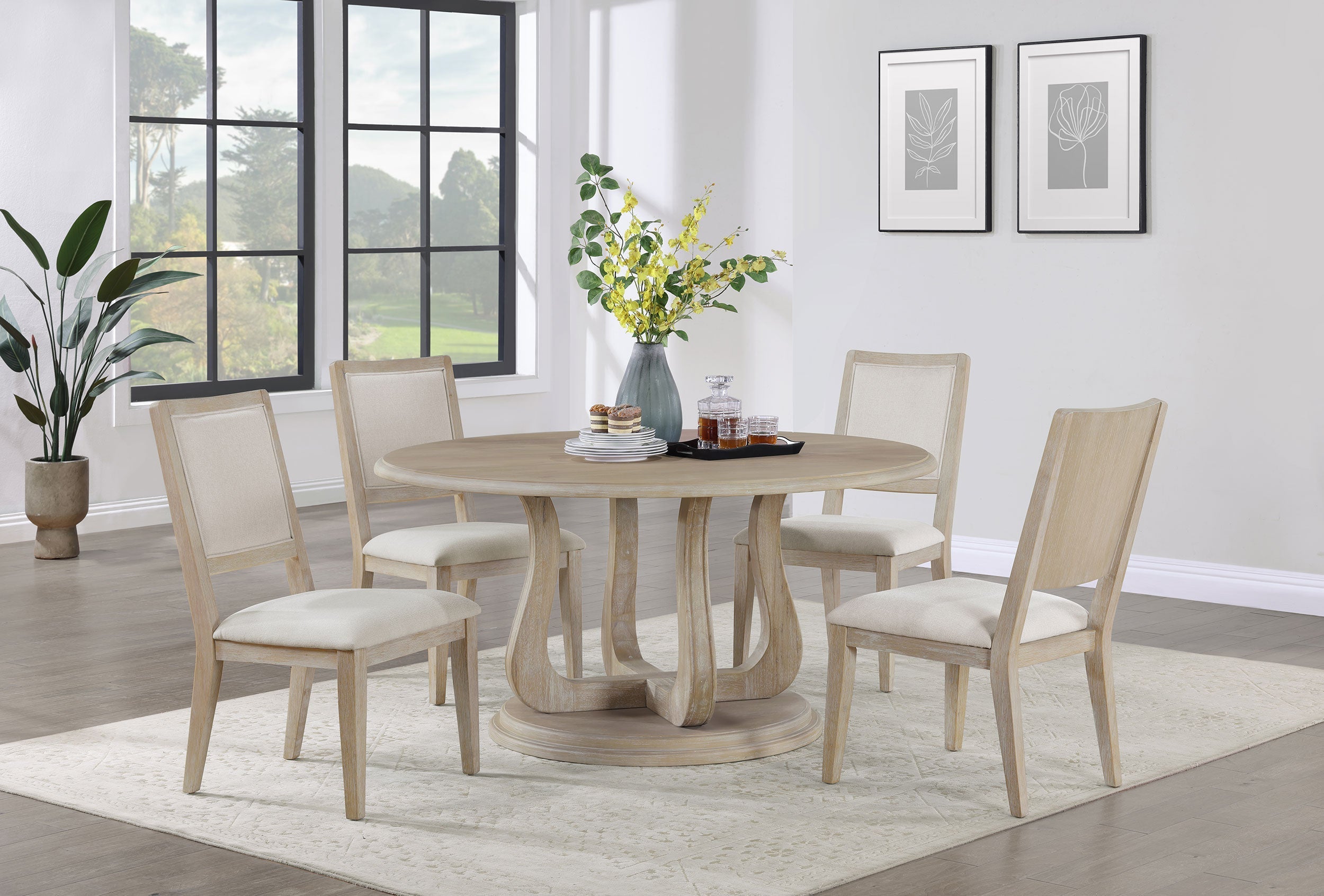 Trofello 5-piece Round Dining Table Set White Washed