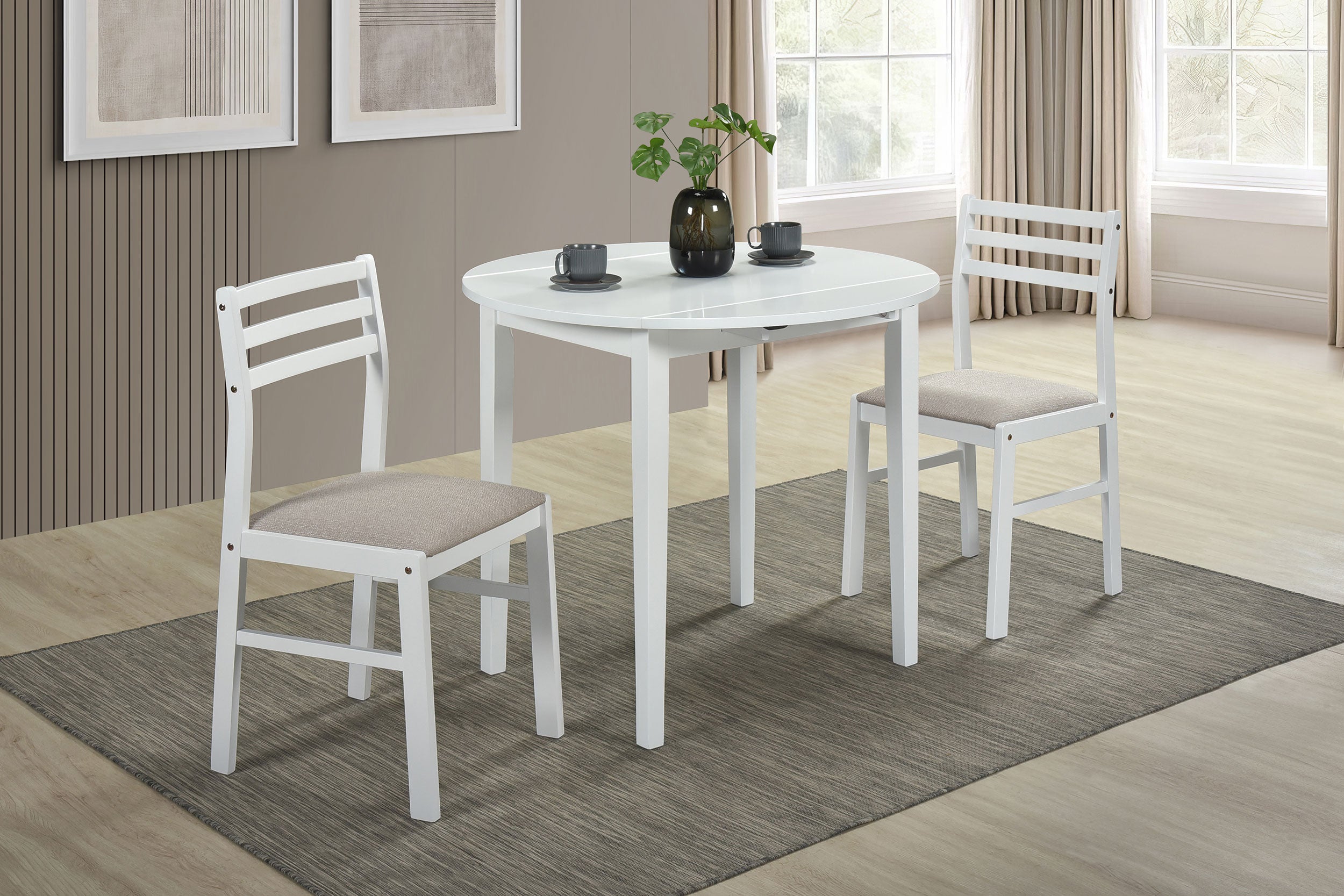 Bucknell 3-piece Round Drop Leaf Dining Table Set White