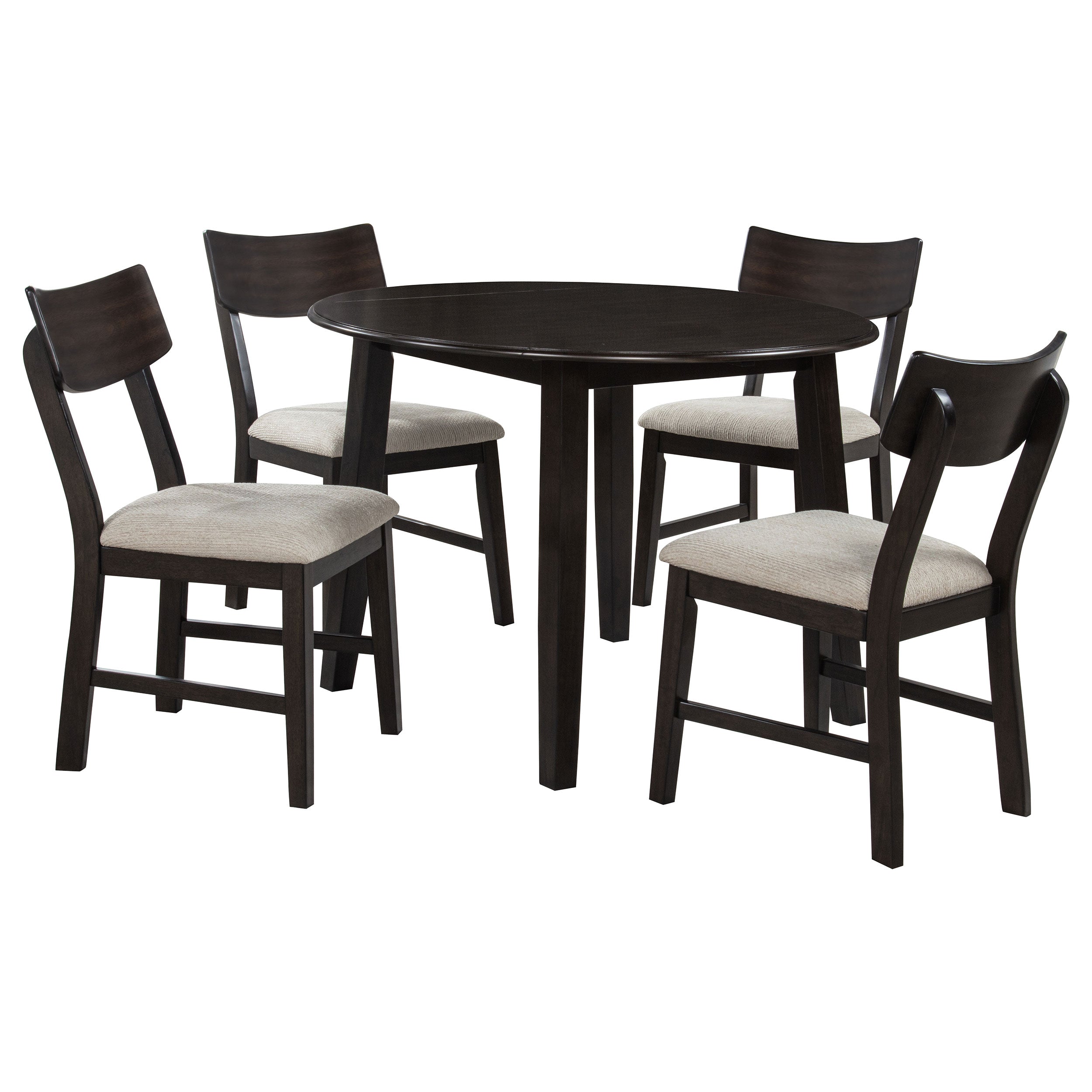 Catley 5-piece Round Drop Leaf Dining Table Set Dark Coffee