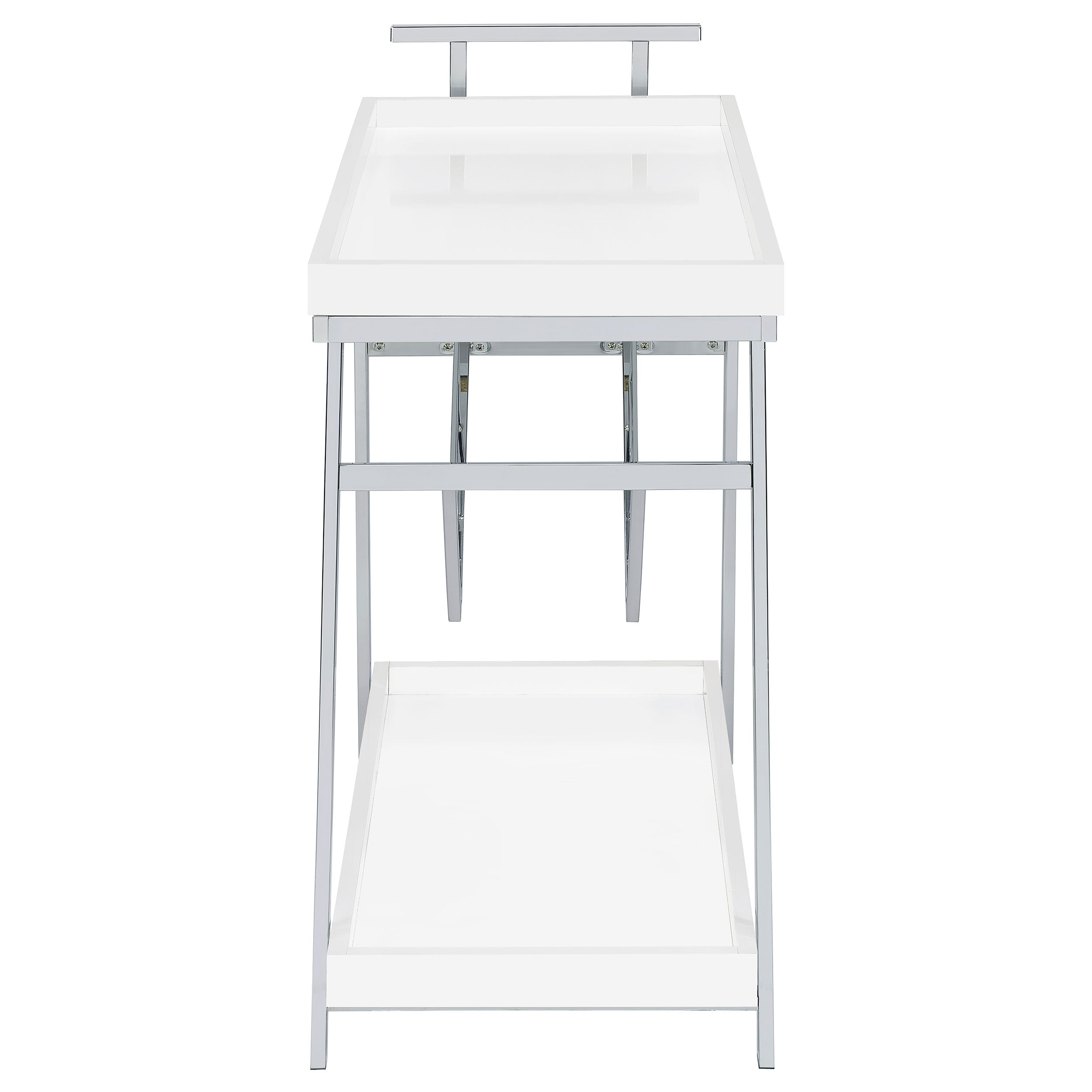 Kinney 2-tier Bar Cart with Storage Drawer White High Gloss and Chrome