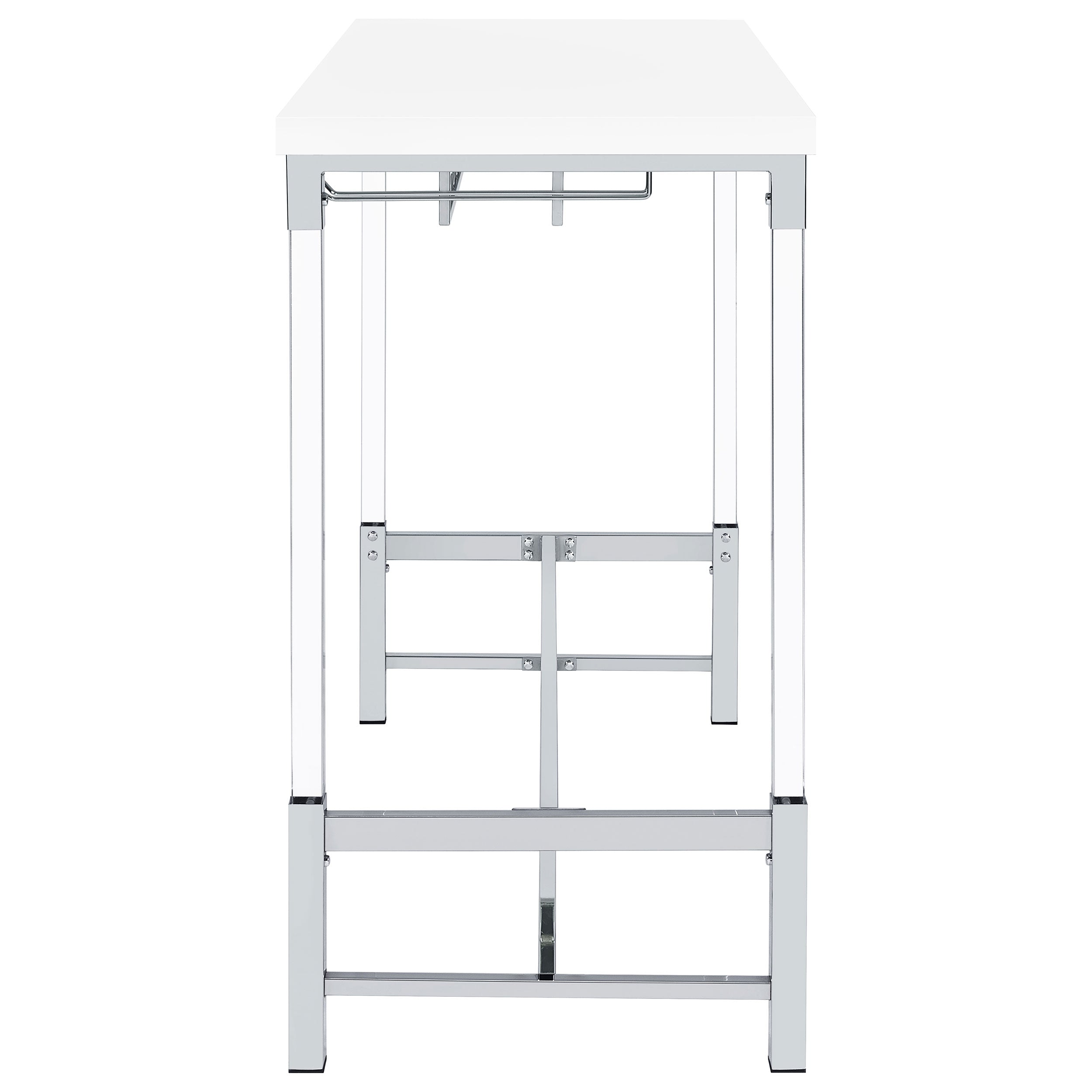 Norcrest Pub Height Bar Table with Acrylic Legs and Wine Storage White High Gloss