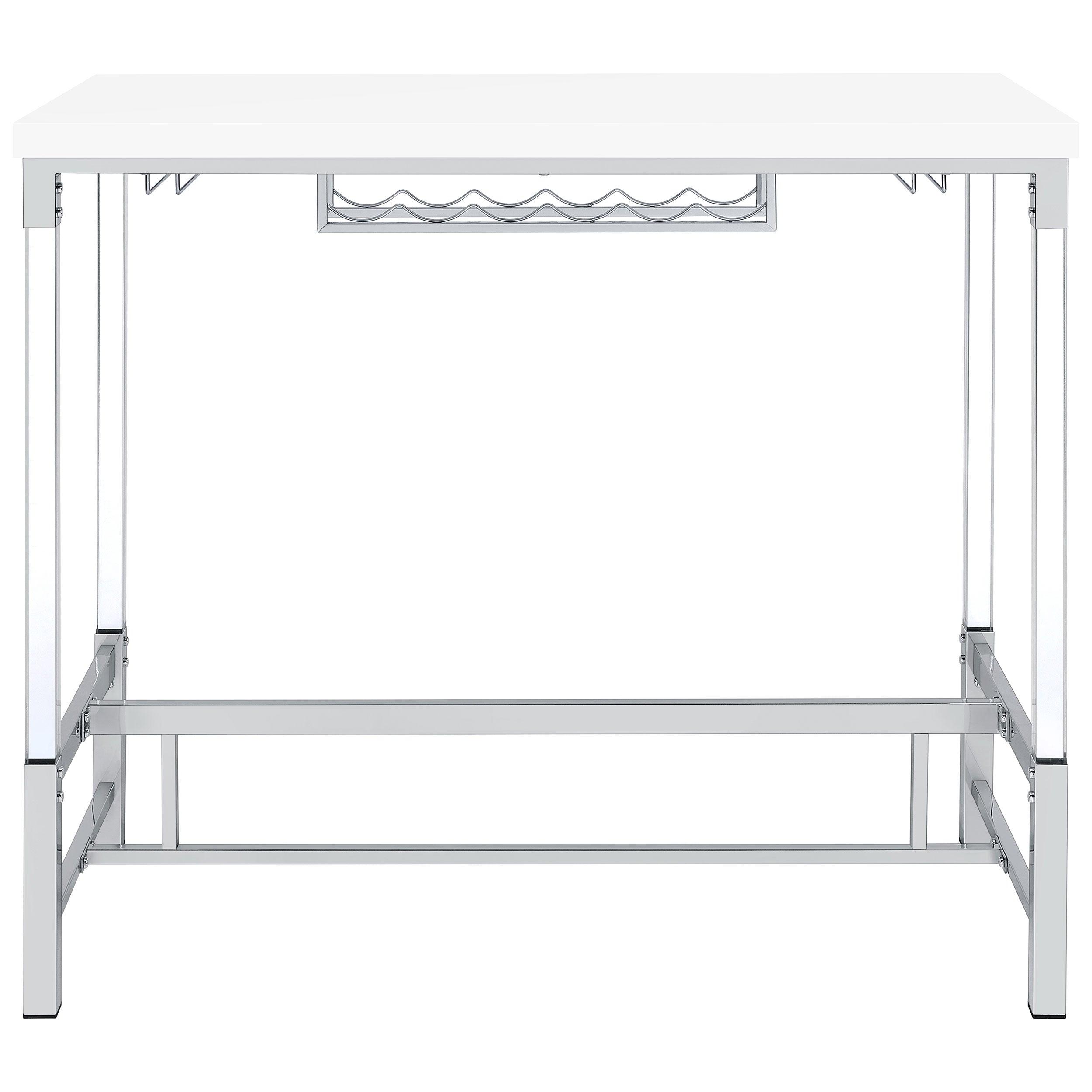 Norcrest Pub Height Bar Table with Acrylic Legs and Wine Storage White High Gloss