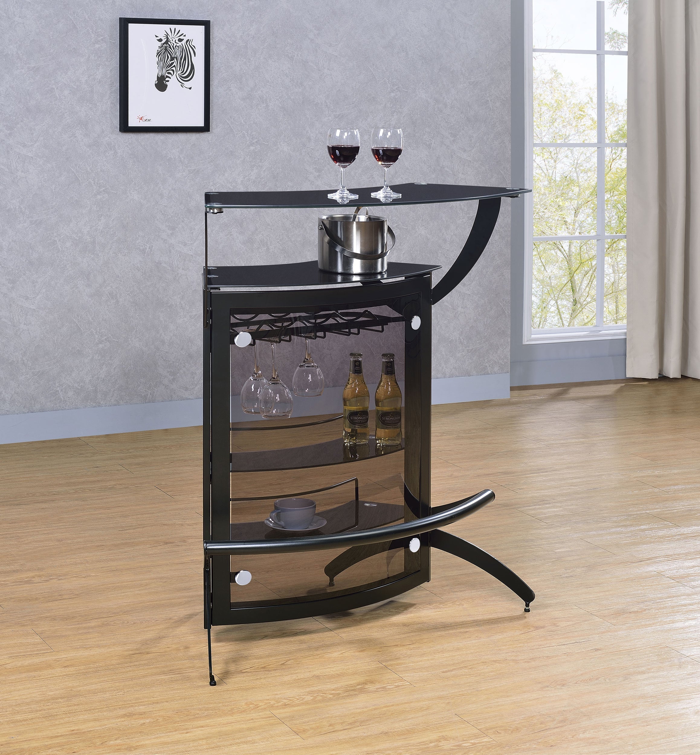 Dallas 2-shelf Curved Home Bar Smoke and Black Glass (Set of 3)