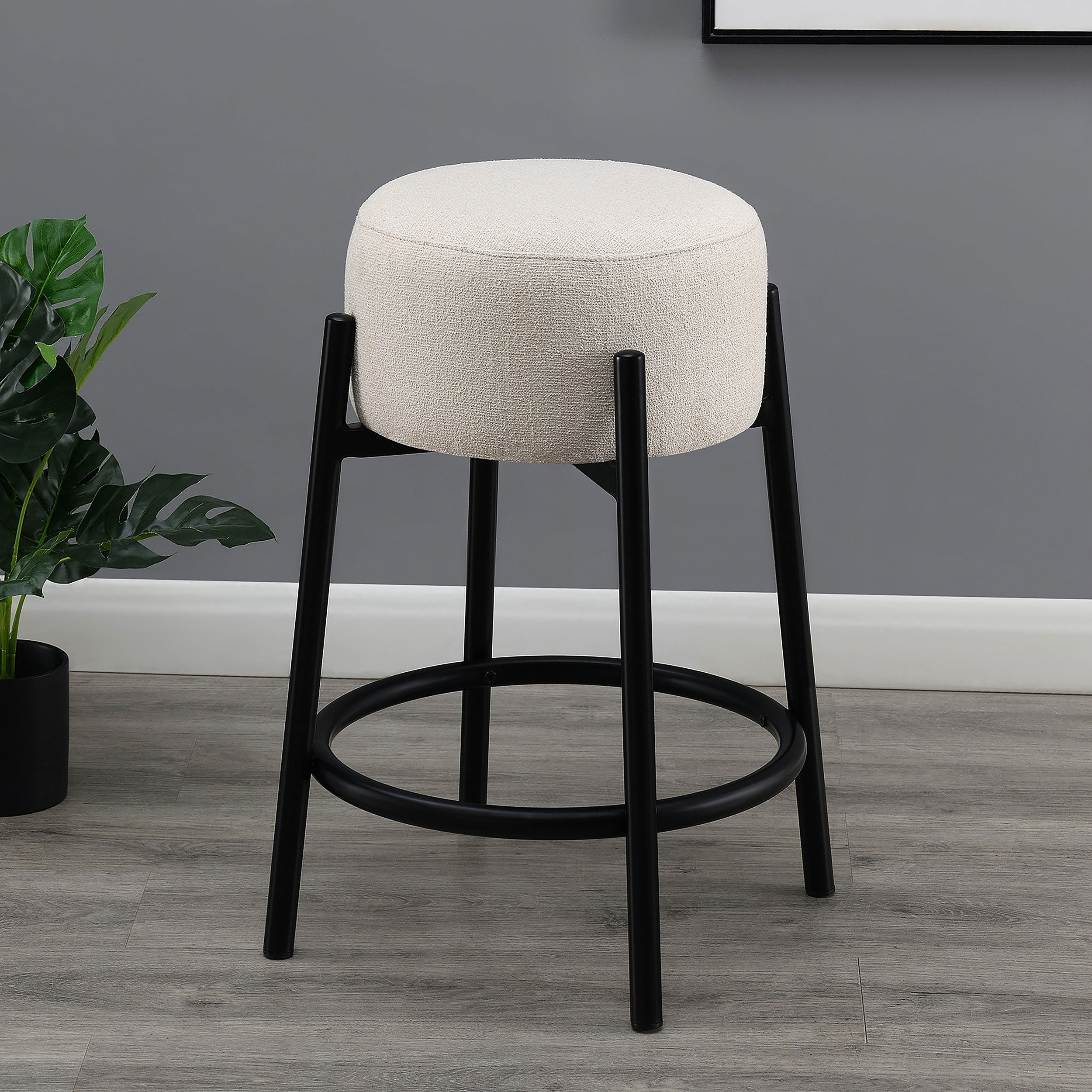 Leonard Upholstered Backless Round Stools White and Black (Set of 2)