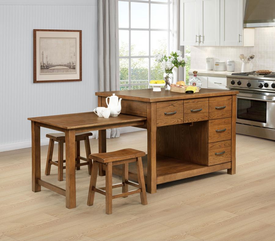 Mayfair 3-piece Kitchen Island with Extension Table Dark Oak