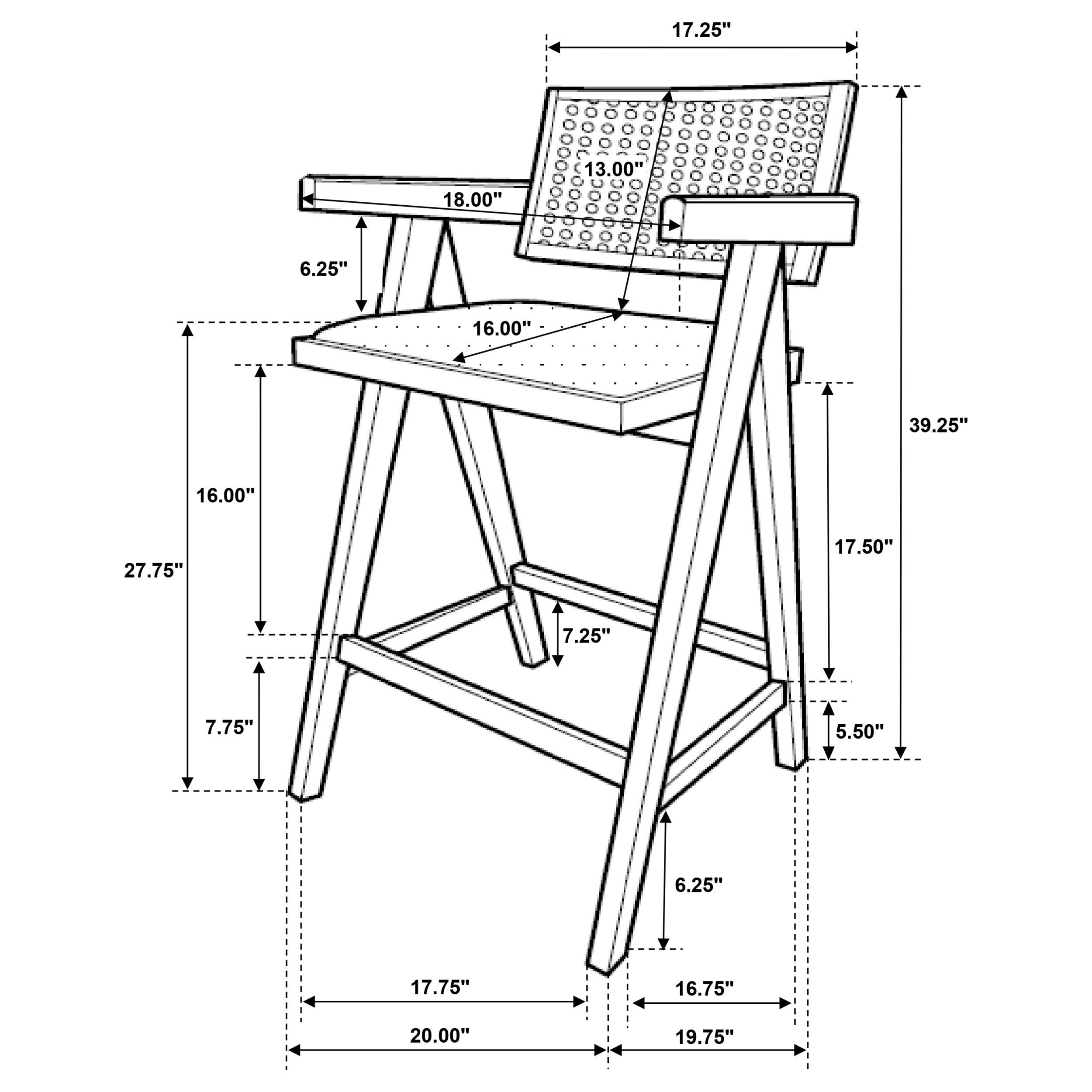 Kane Solid Wood Bar Stool with Woven Rattan Back and Upholstered Seat Light Walnut (Set of 2)