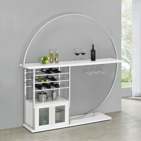 Risley 2-door Circular LED Home Bar with Wine Storage White High Gloss