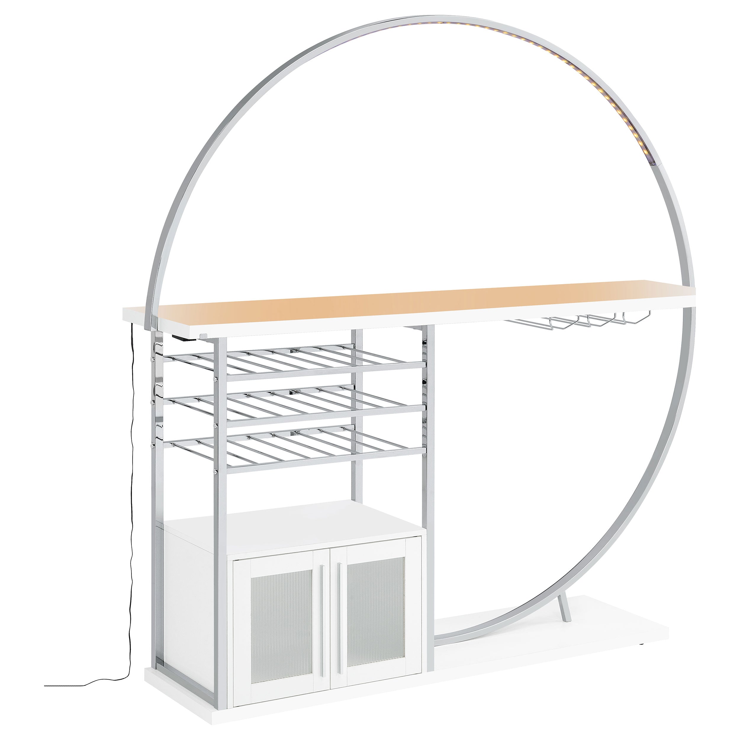 Risley 2-door Circular LED Home Bar with Wine Storage White High Gloss