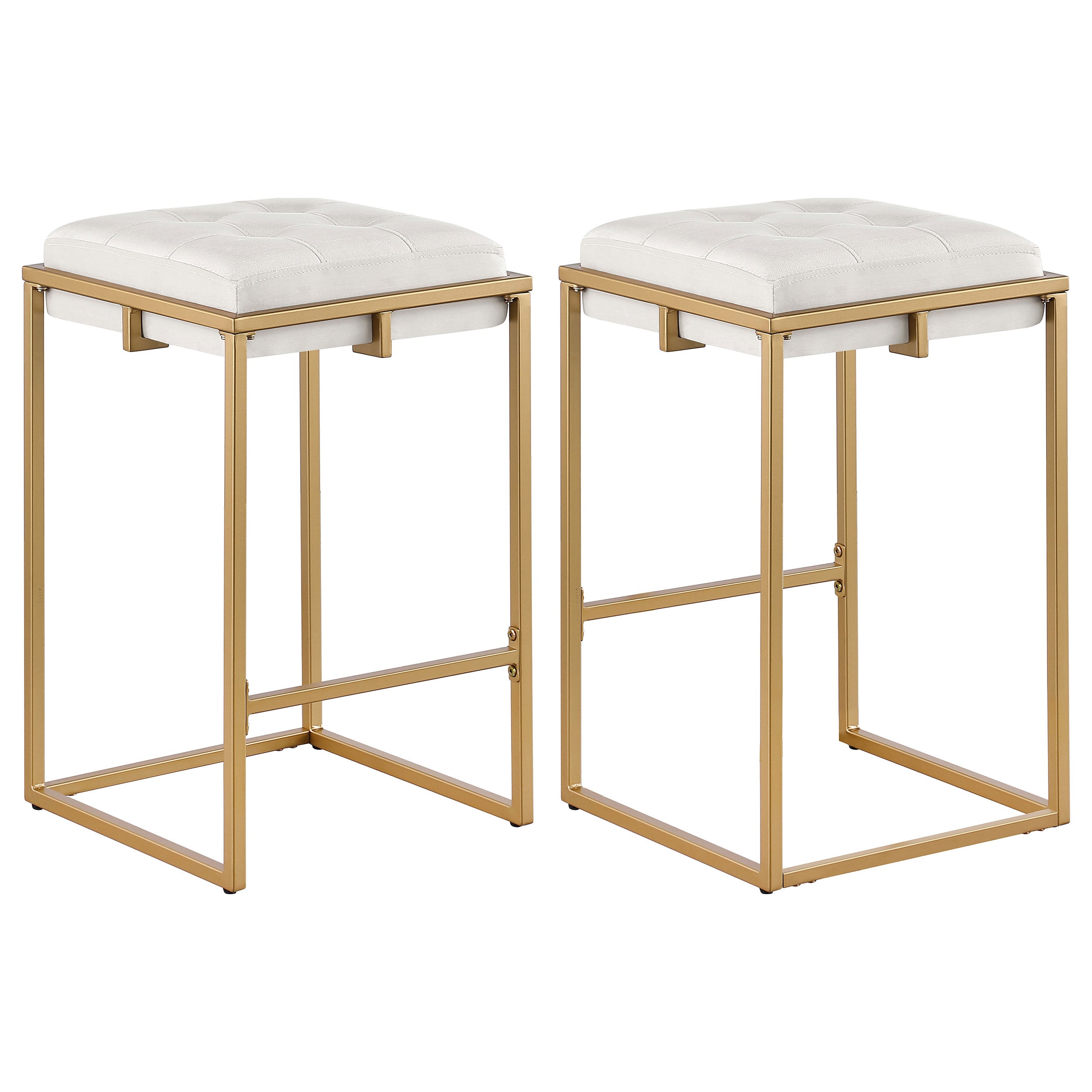 Nadia Square Padded Seat Bar Stool (Set of 2) Beige and Gold