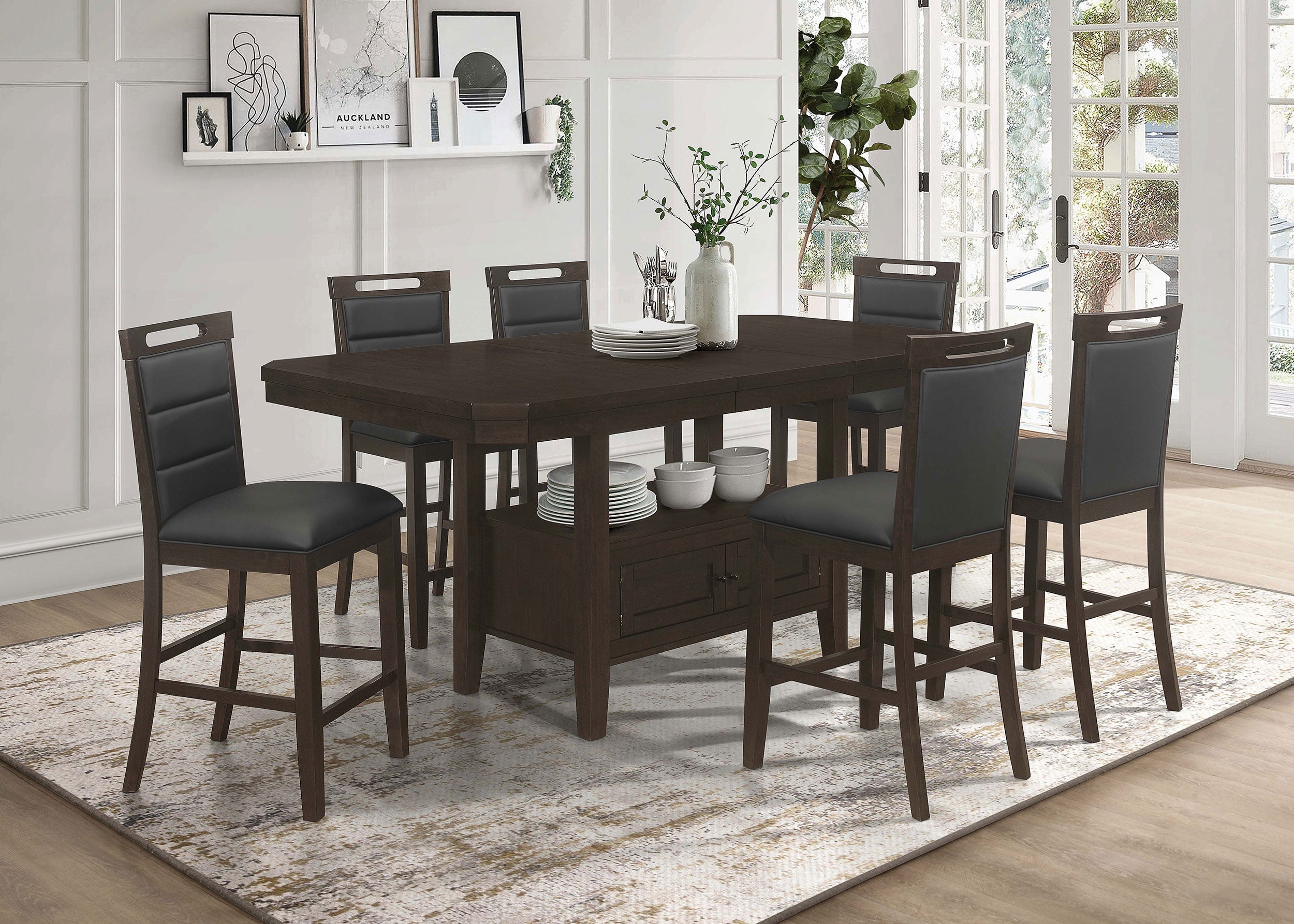 Prentiss  Rectangular Counter Height Dining Set with Butterfly Leaf Cappuccino