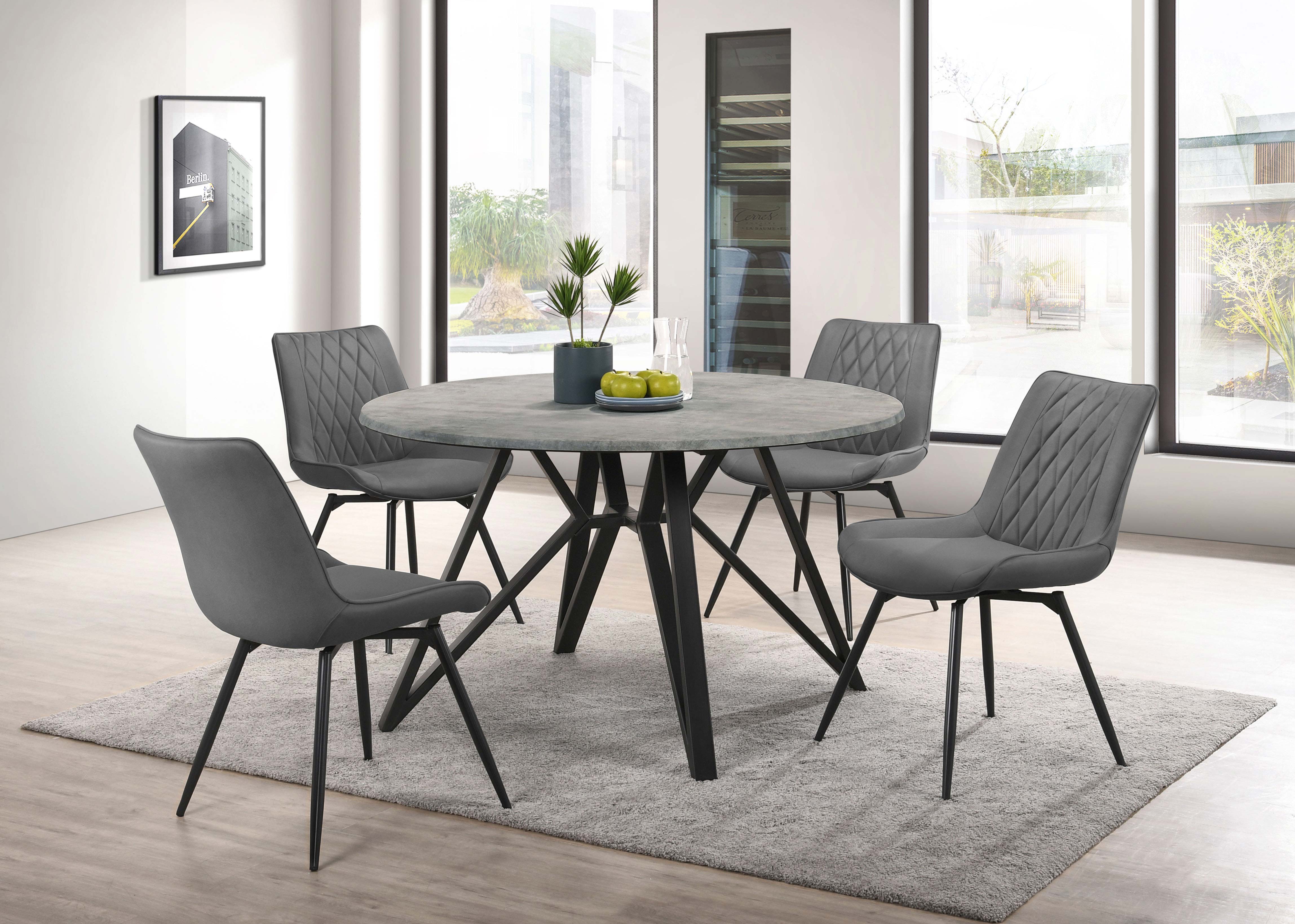 Neil  Round Dining Set Concrete and Grey