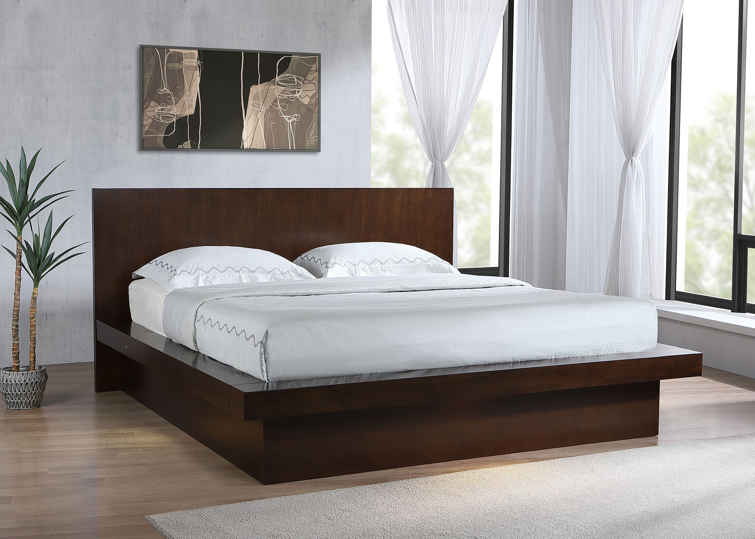 Jessica Wood Queen LED Panel Bed Cappuccino