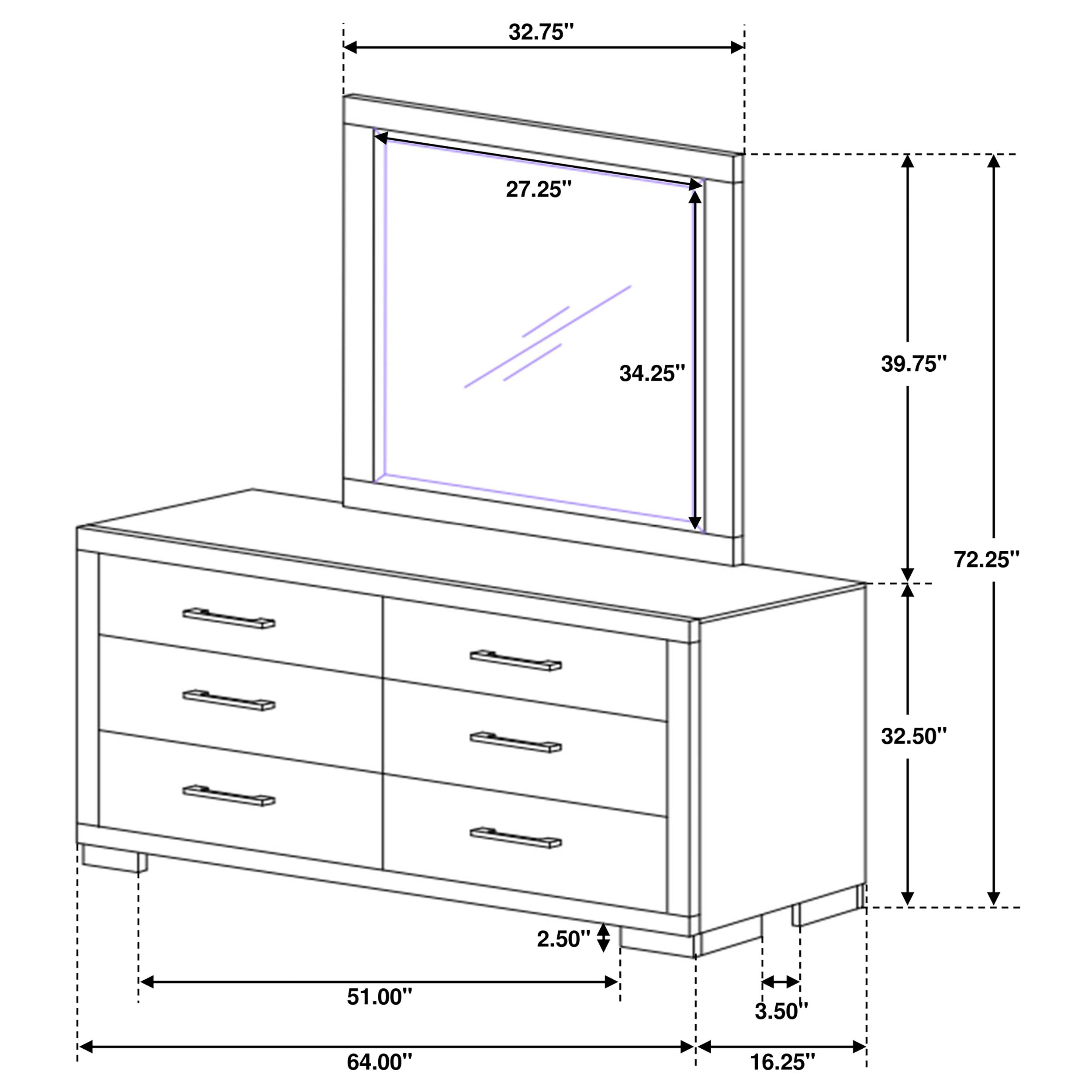 Jessica 6-drawer Dresser with Mirror Cappuccino