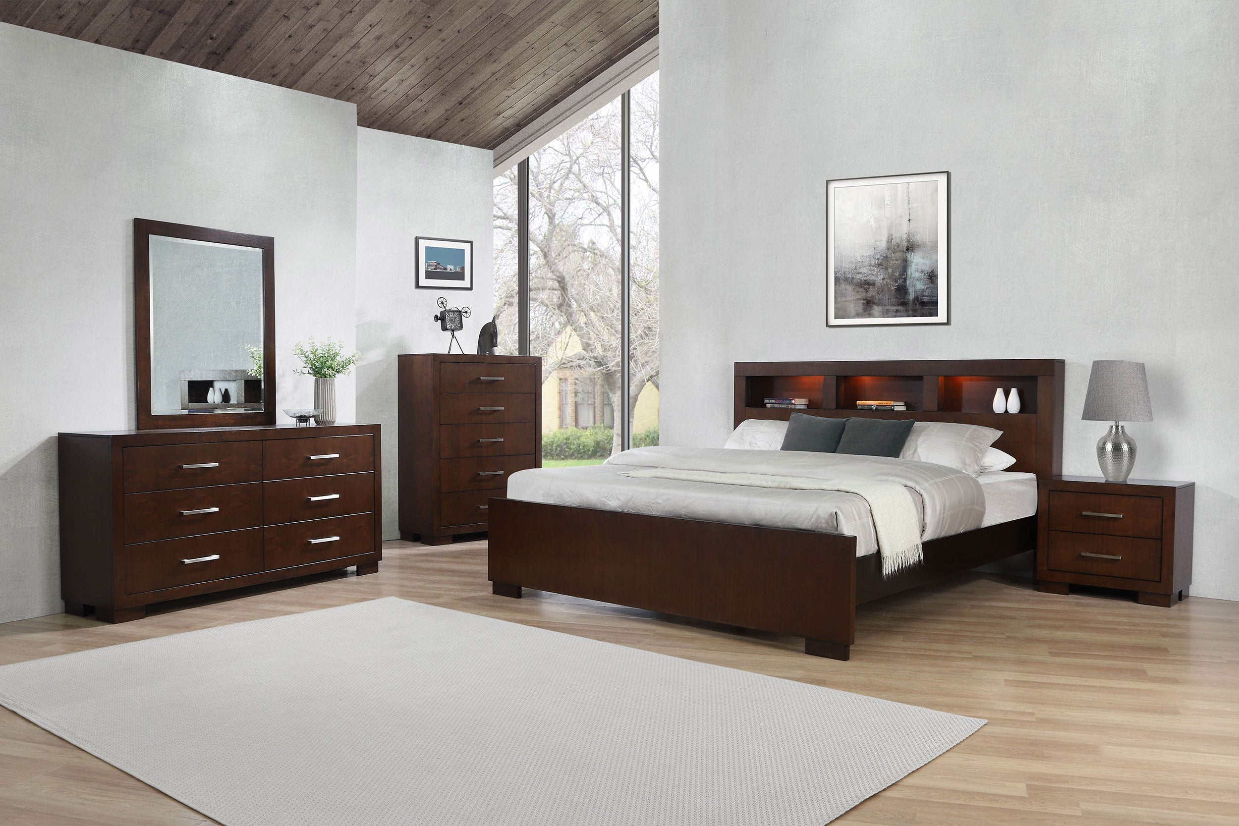 Jessica Bedroom Set with Bookcase Headboard Cappuccino