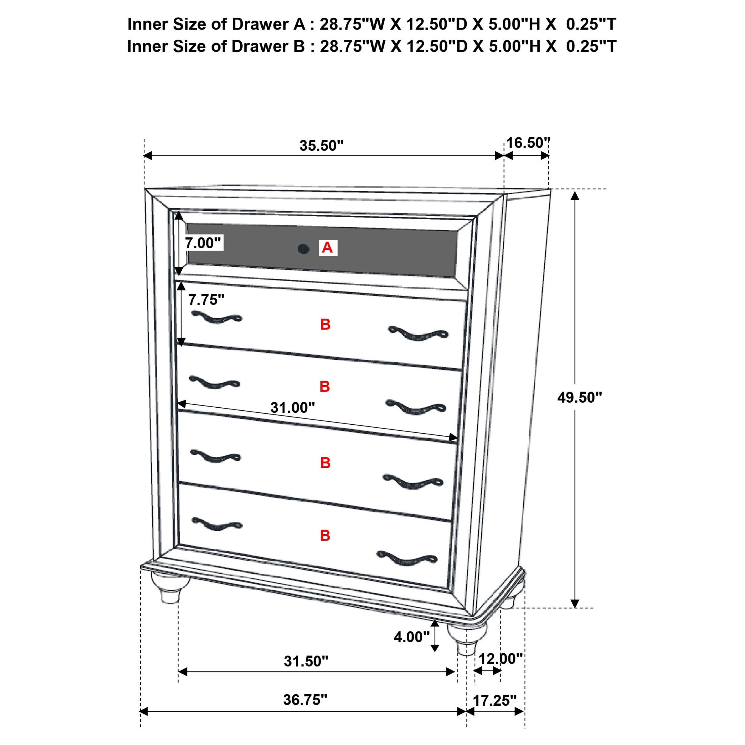 Barzini 5-drawer Rectangular Chest Black