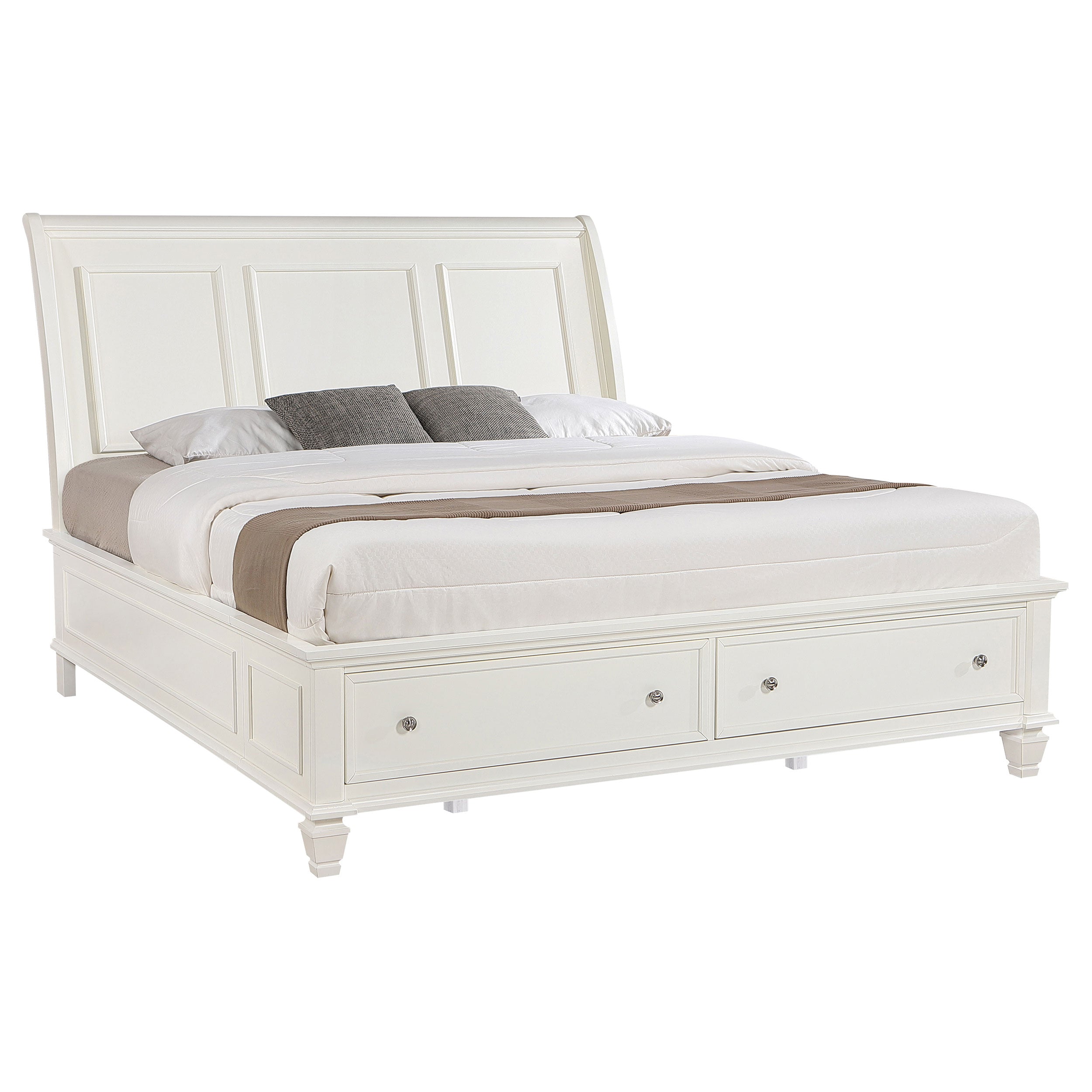 Sandy Beach Wood Queen Storage Panel Bed Cream White