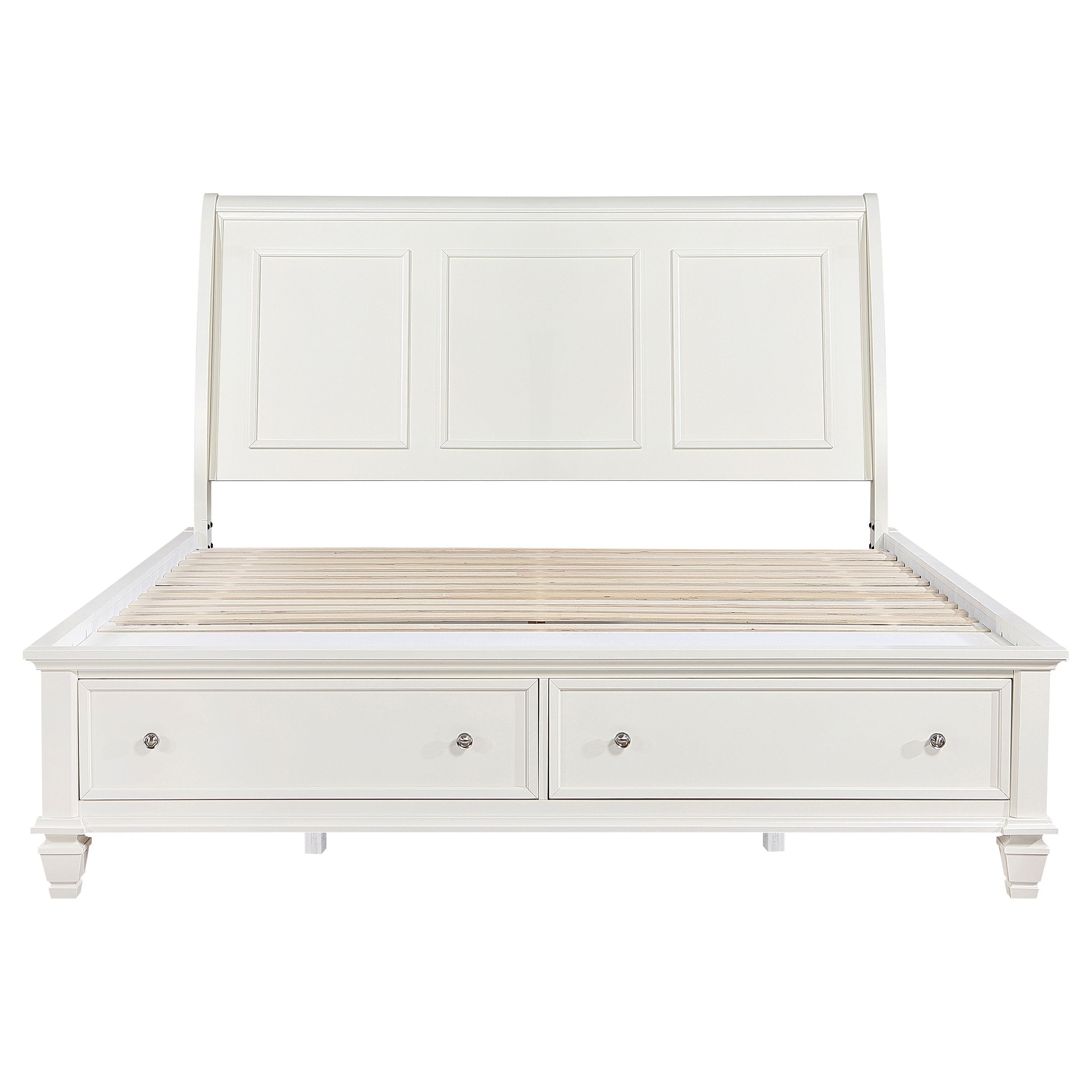 Sandy Beach Wood Queen Storage Panel Bed Cream White