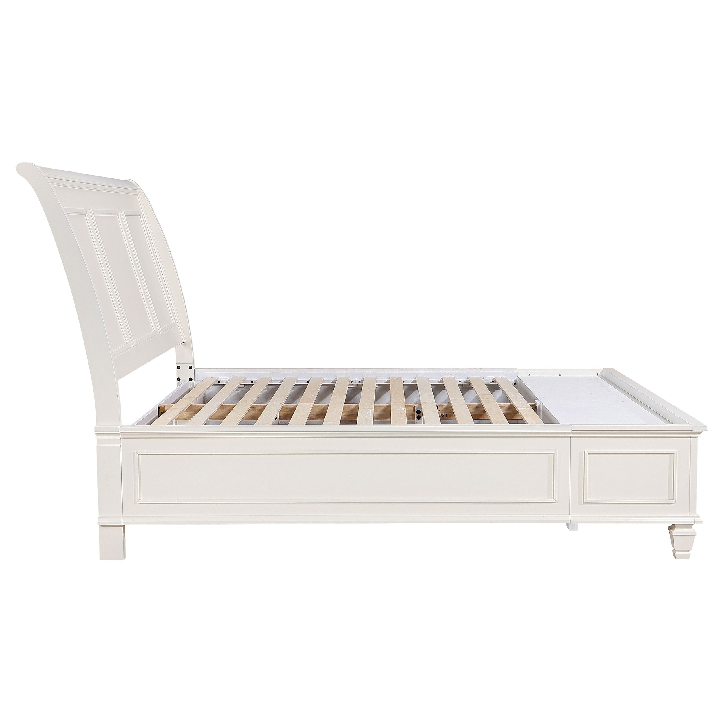 Sandy Beach Wood Queen Storage Panel Bed Cream White