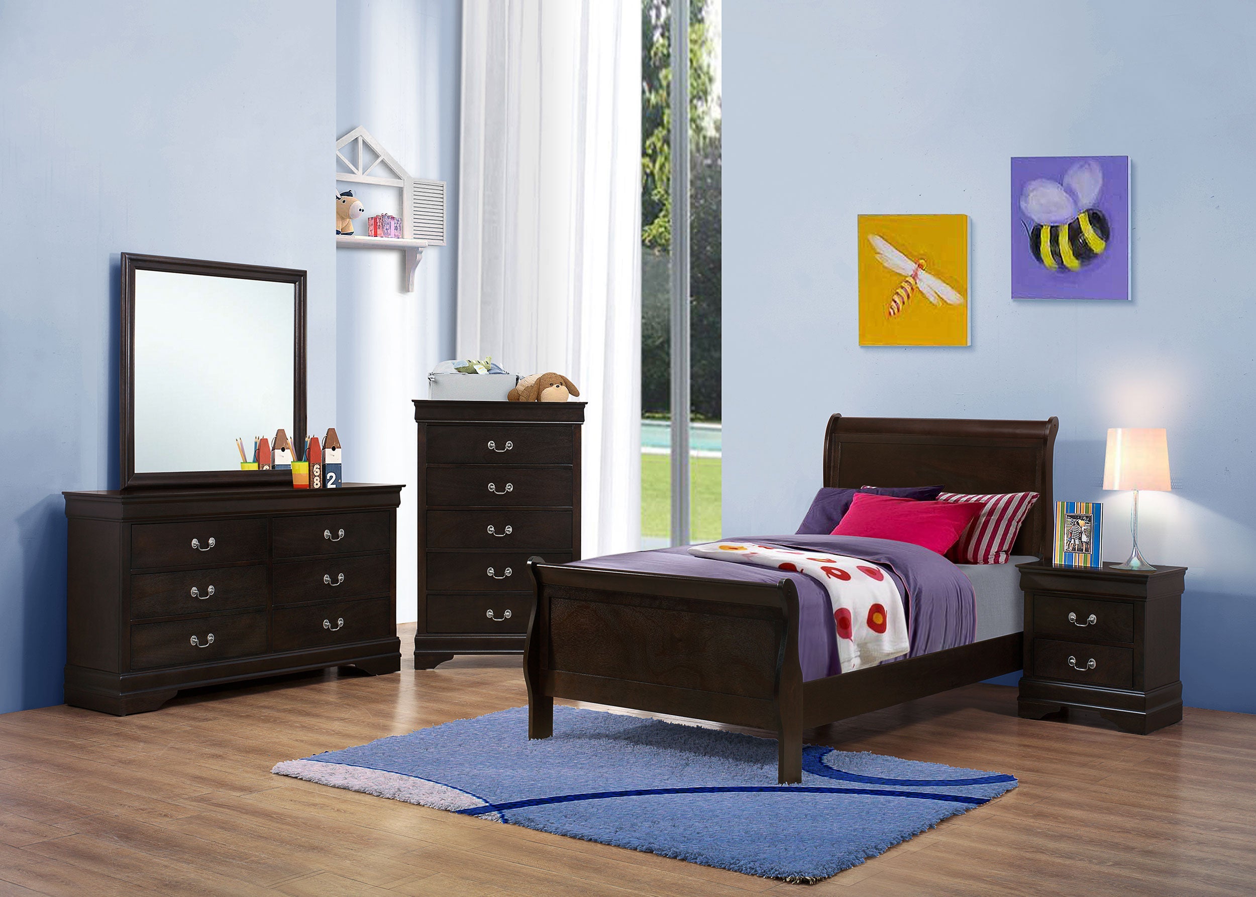 Louis Philippe Wood Sleigh Bed