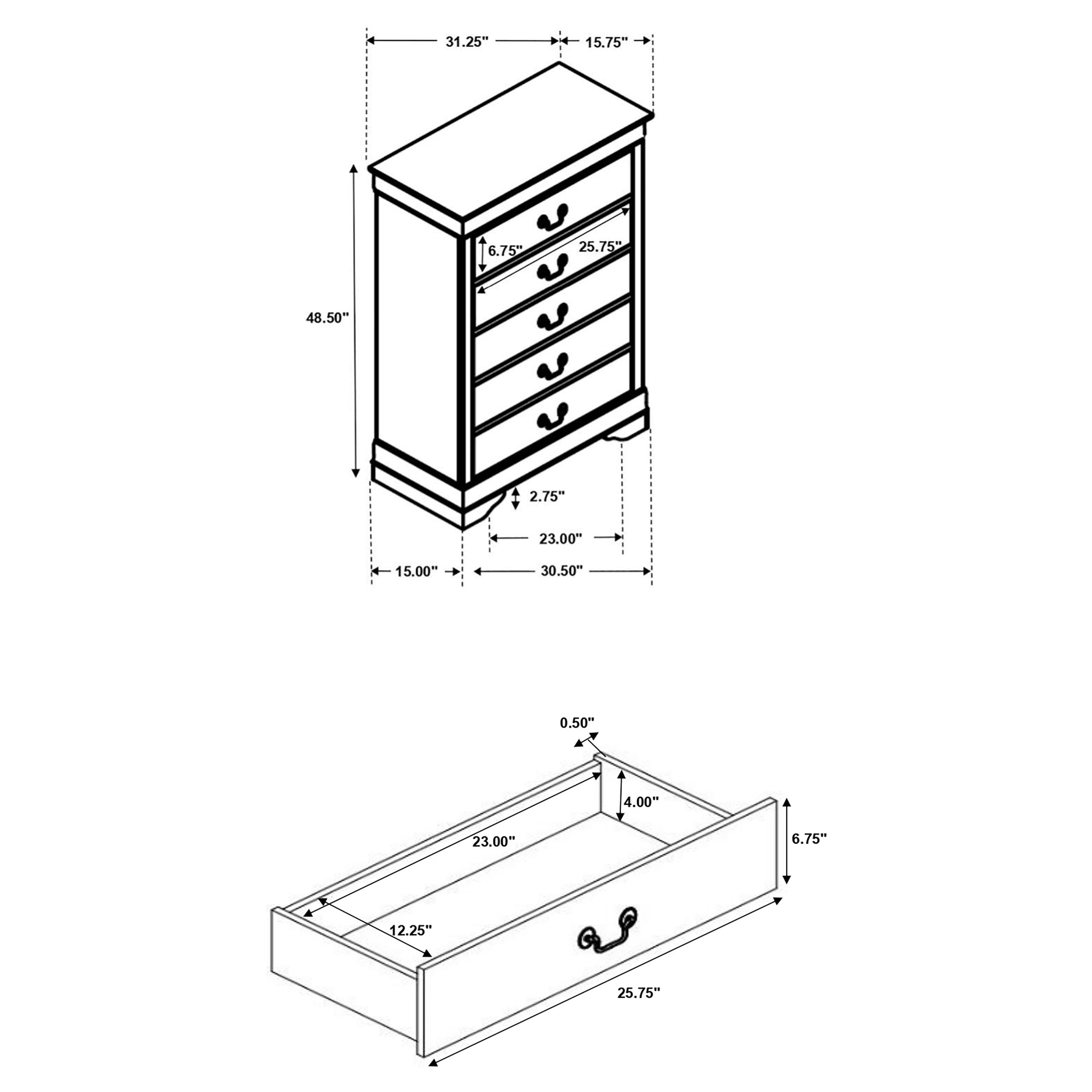 Louis Philippe 5-drawer Chest with Silver Bails Cappuccino