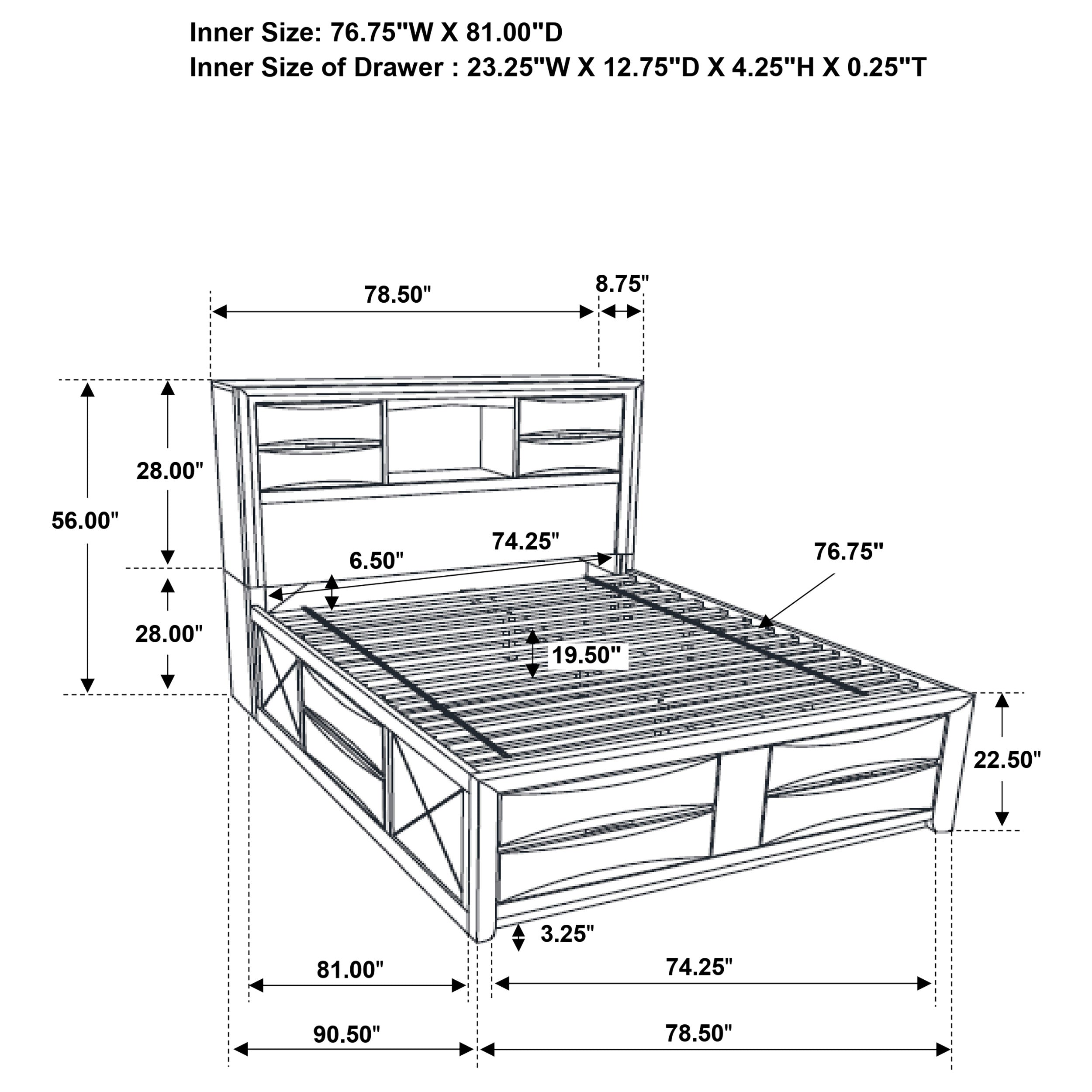 Briana Wood Storage Bookcase Bed