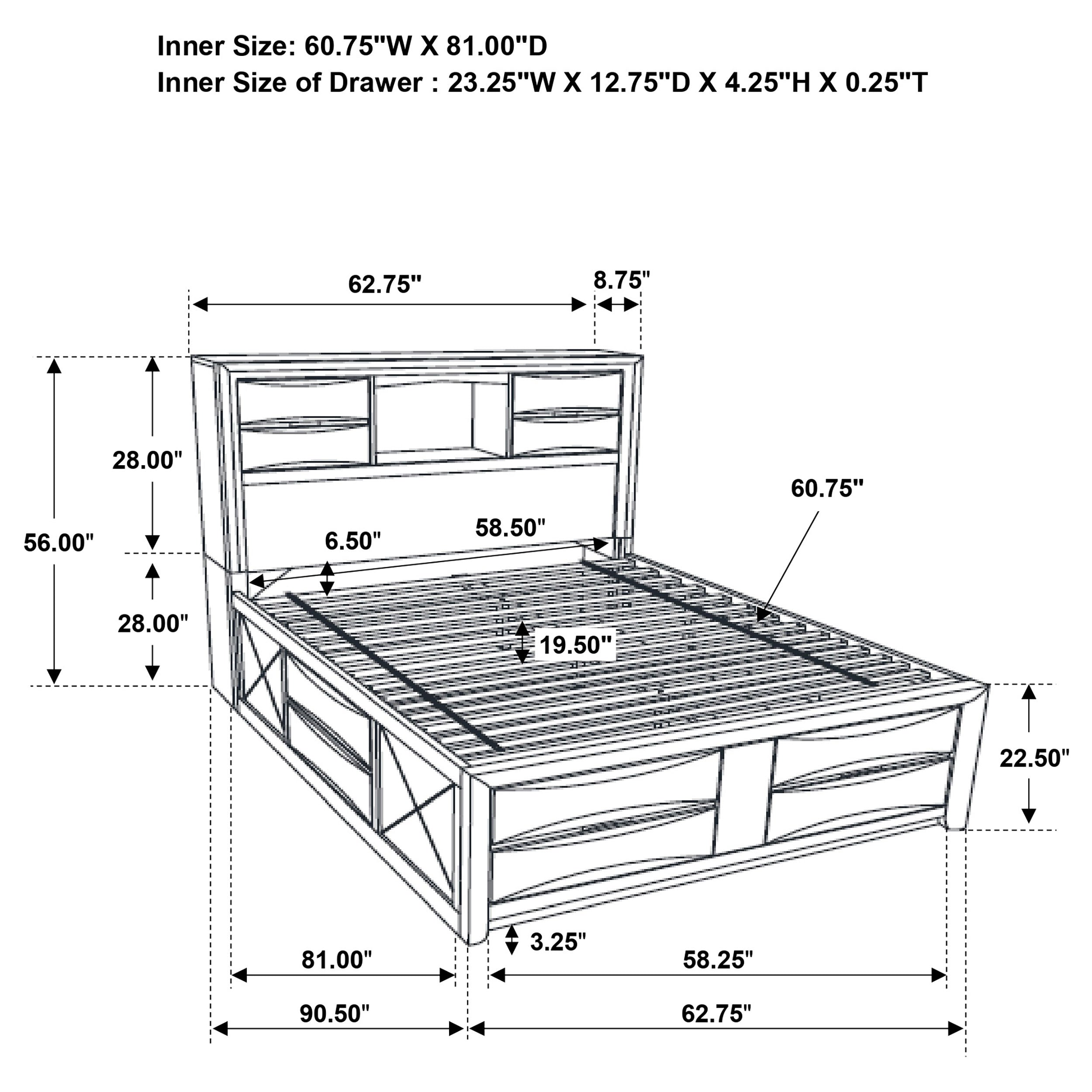 Briana Wood Storage Bookcase Bed